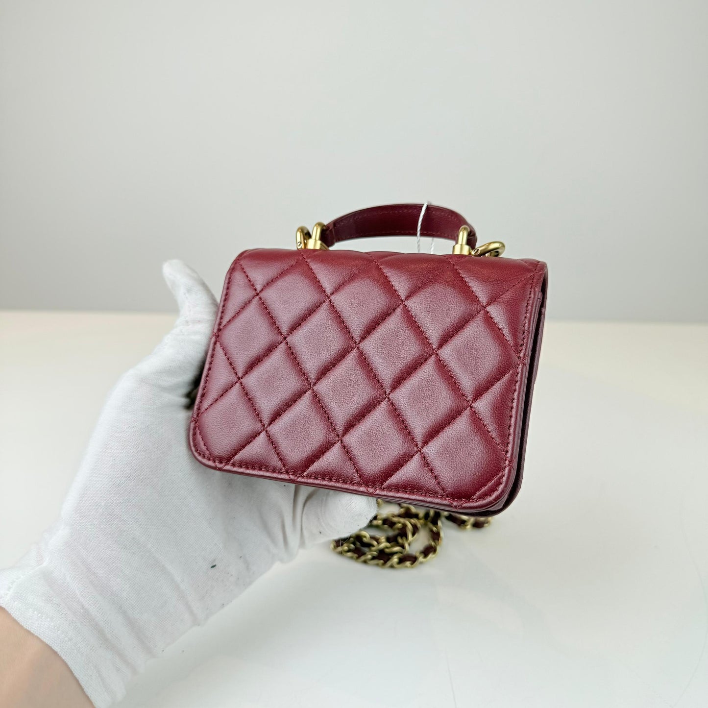 Chanel Lambskin Quilted Top Handle Flap Coin Purse with Chain