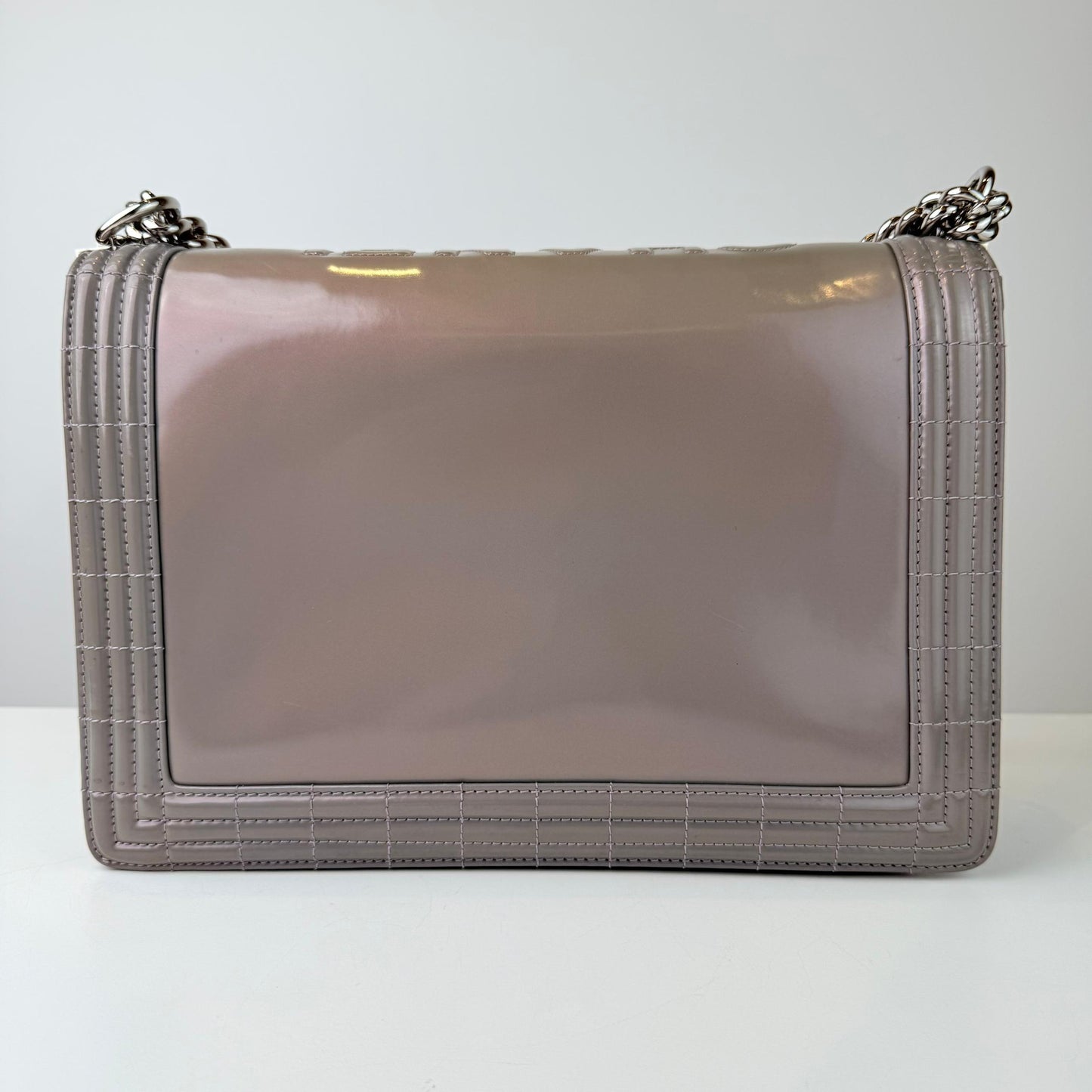 Chanel Grey Glazed Patent Reverso Boy Bag