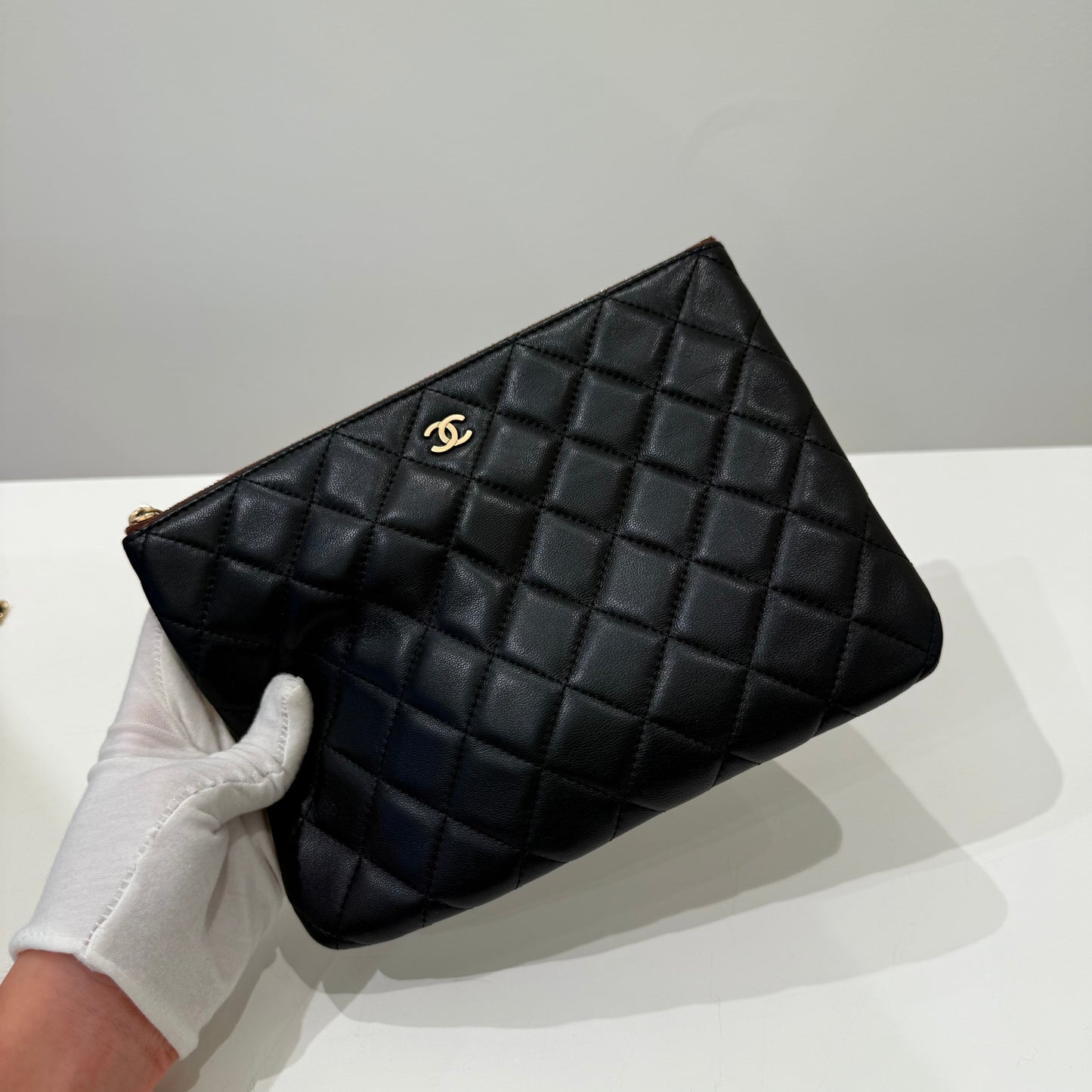 Chanel Black Gold Lambskin Handbag & card