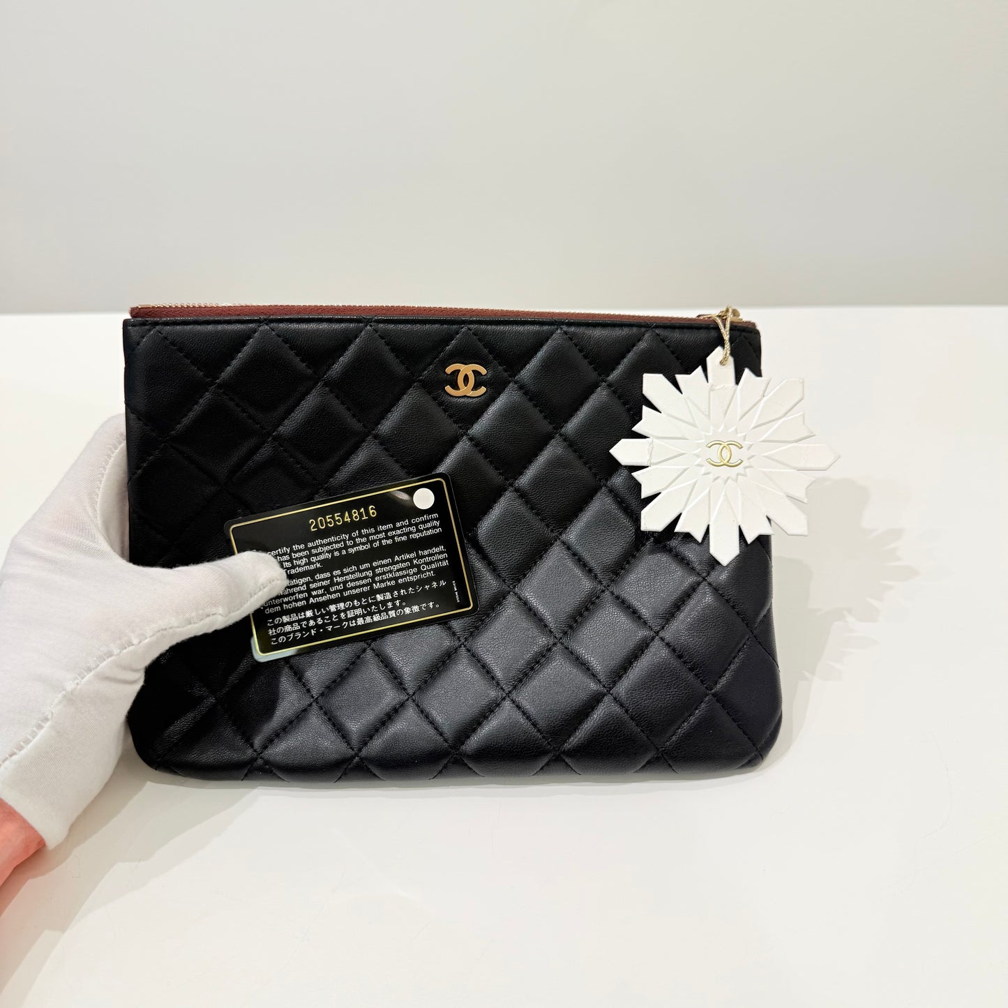 Chanel Black Gold Lambskin Handbag & card