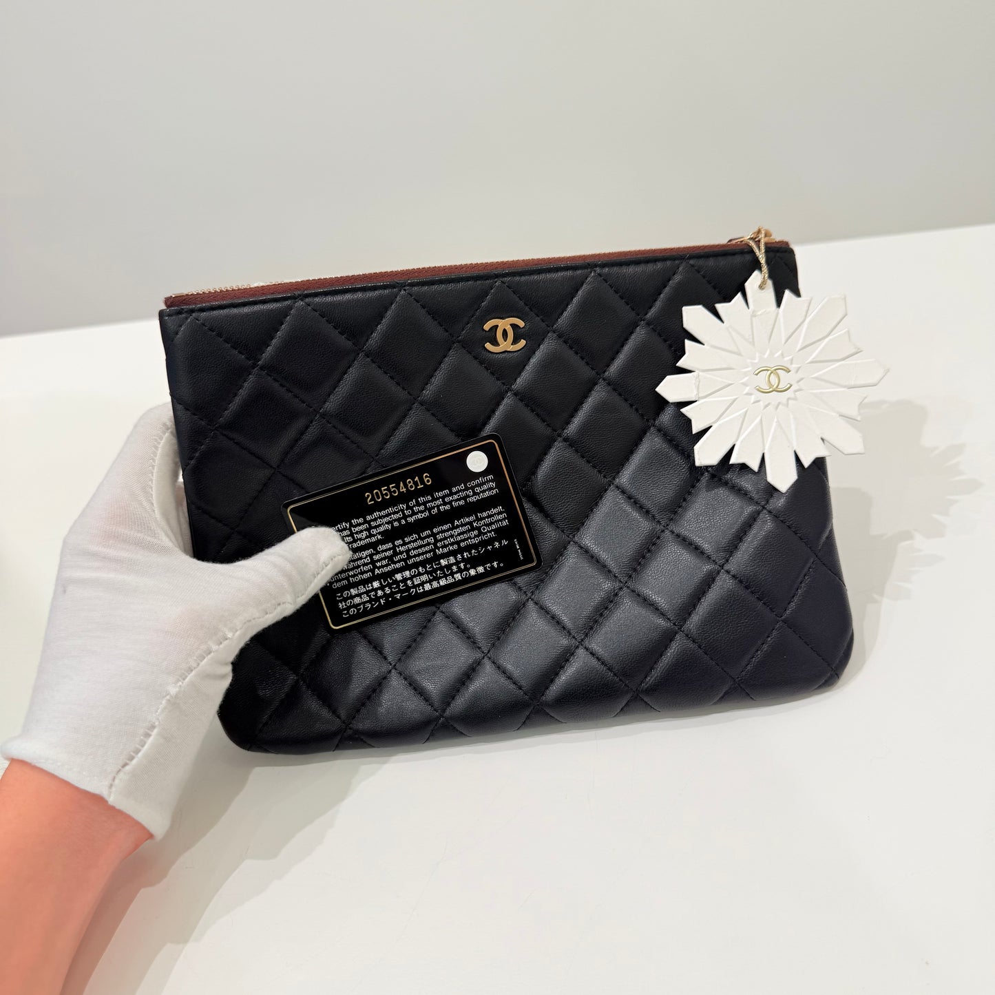Chanel Black Gold Lambskin Handbag & card