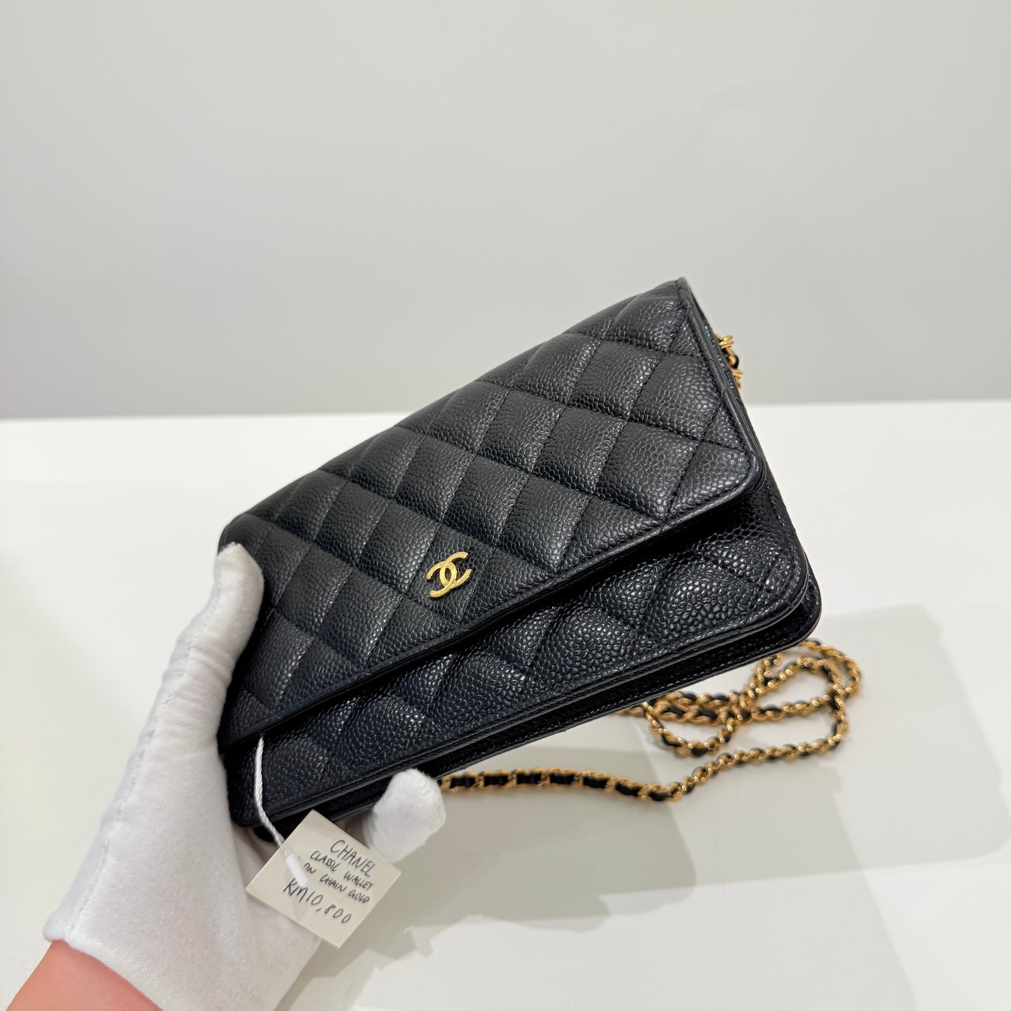 Chanel Black Gold Caviar WOC & card