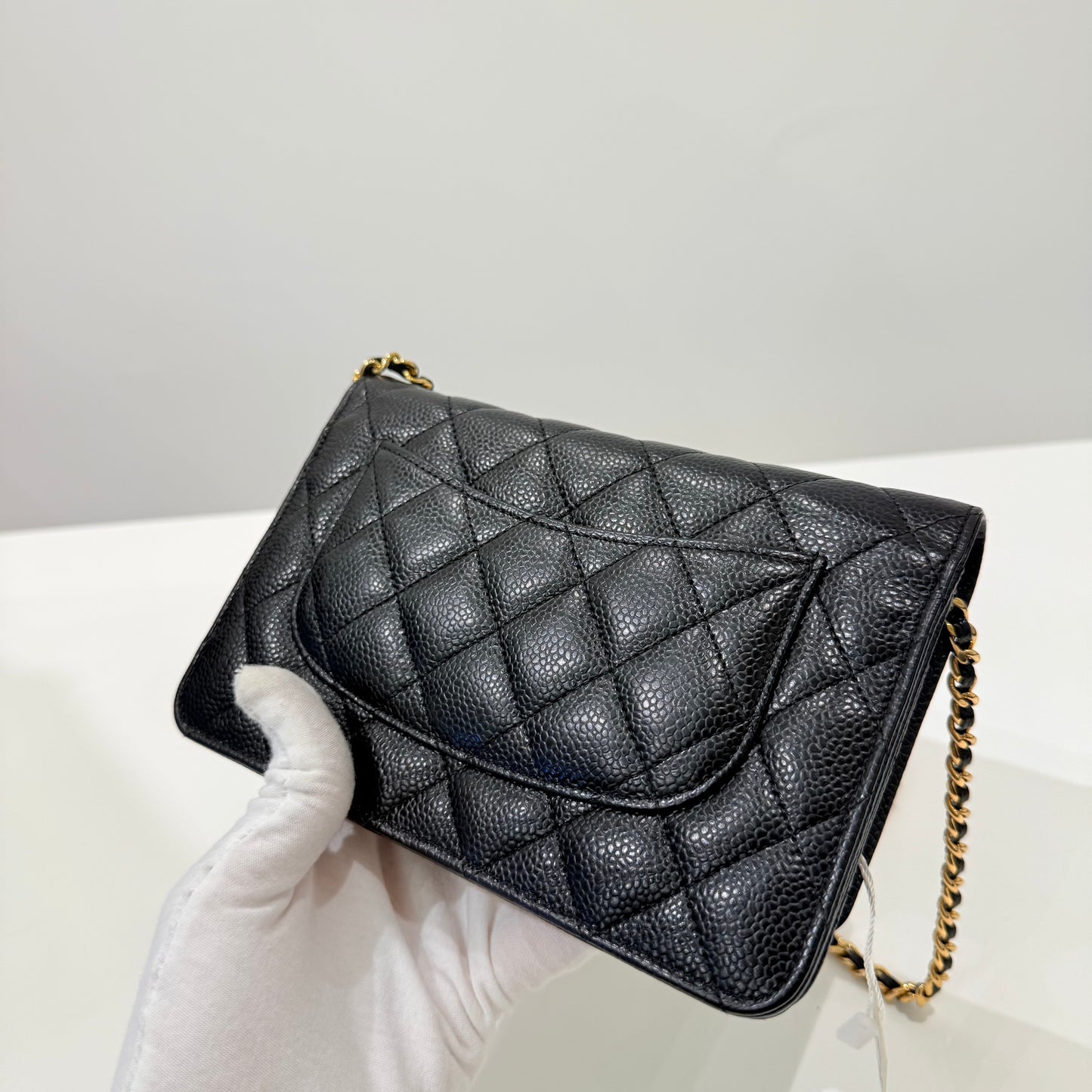 Chanel Black Gold Caviar WOC & card