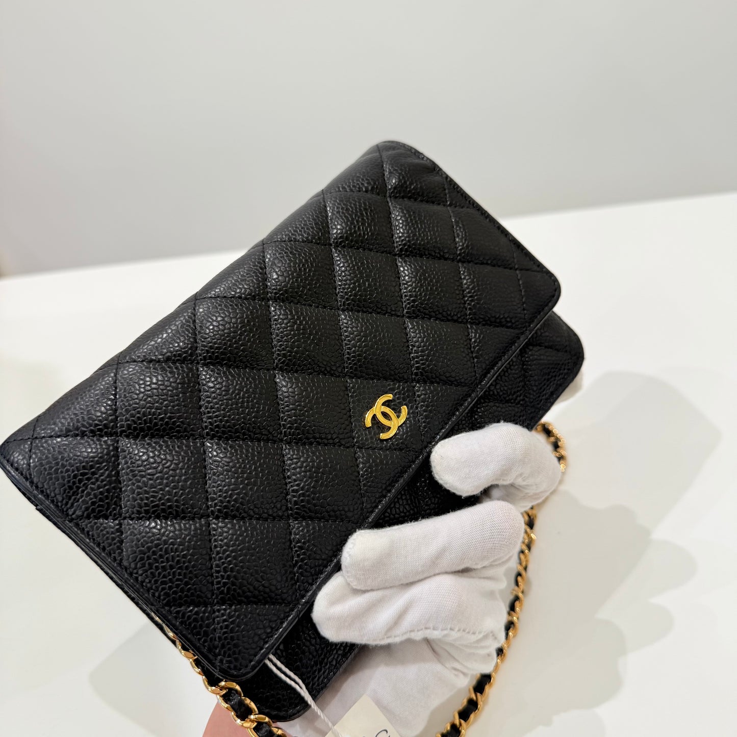 Chanel Black Gold Caviar WOC & card