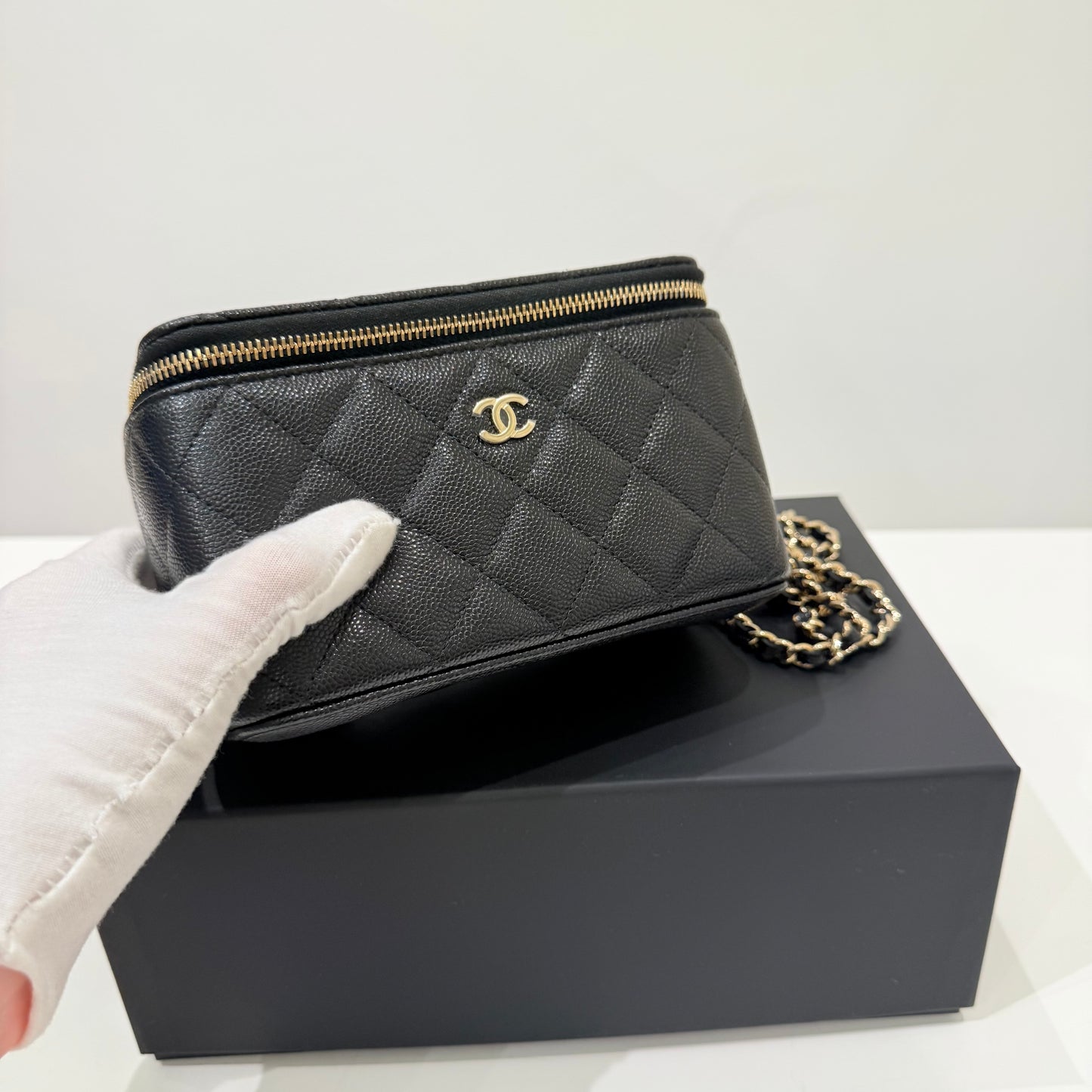 Chanel Black Gold Caviar Vanity Case