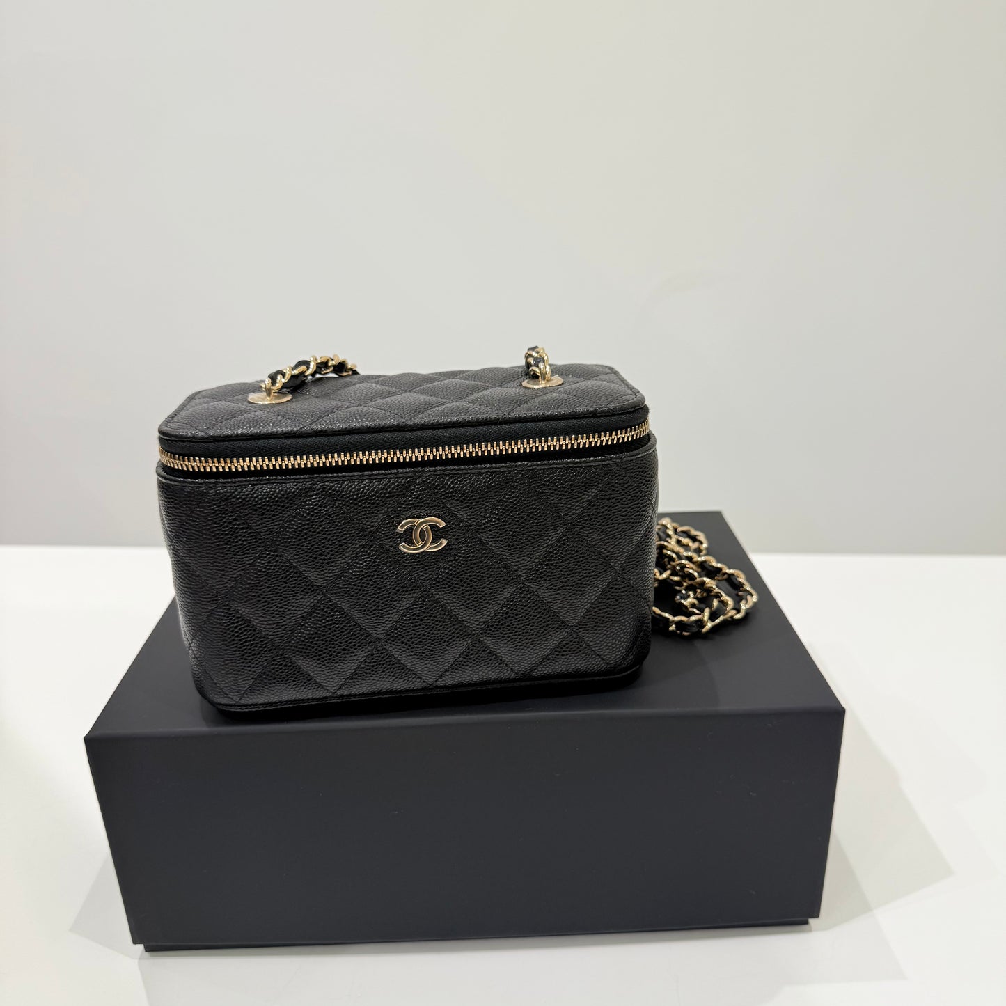 Chanel Black Gold Caviar Vanity Case