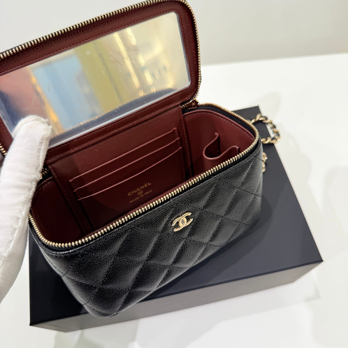 Chanel Black Gold Caviar Vanity Case