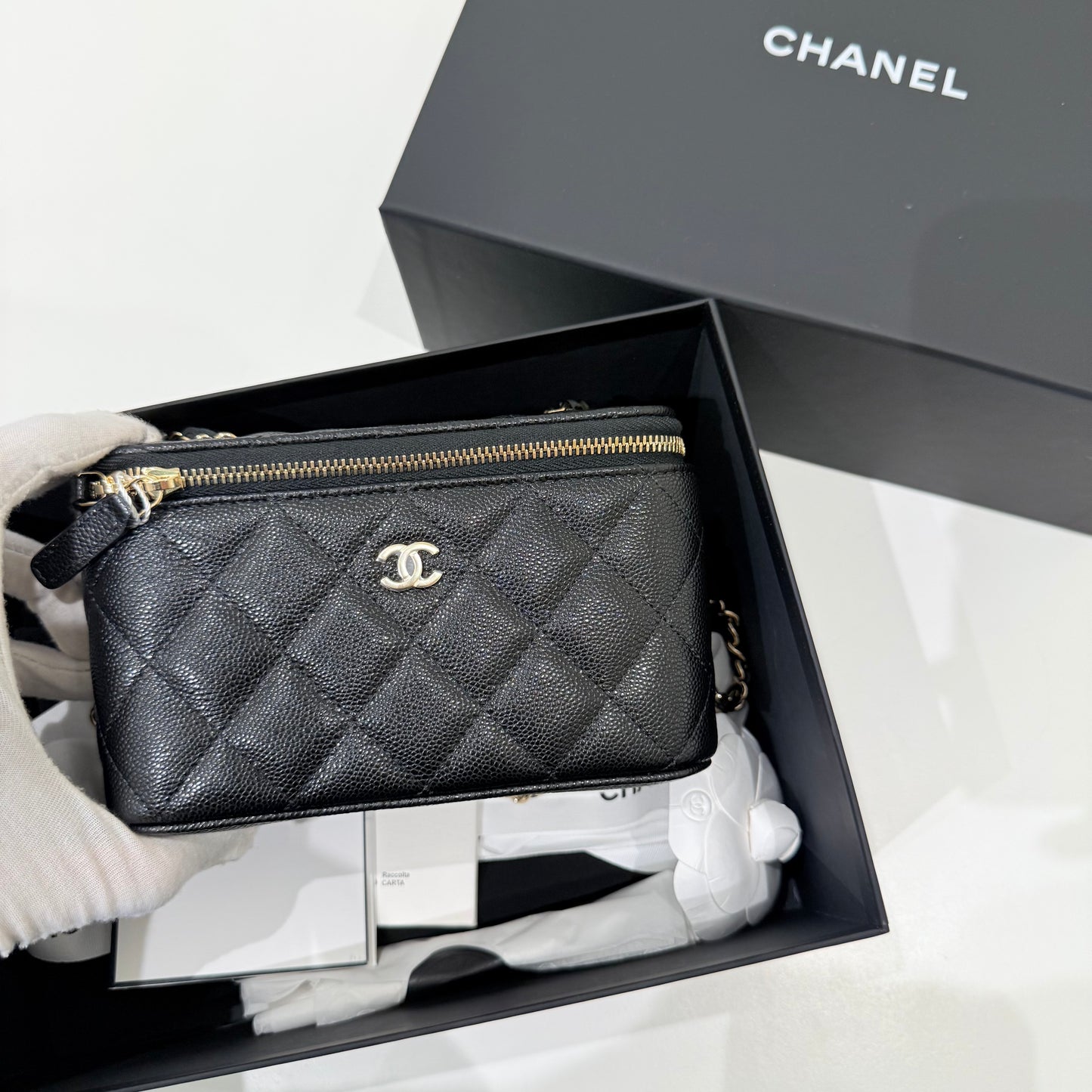 Chanel Black Gold Caviar Vanity Case