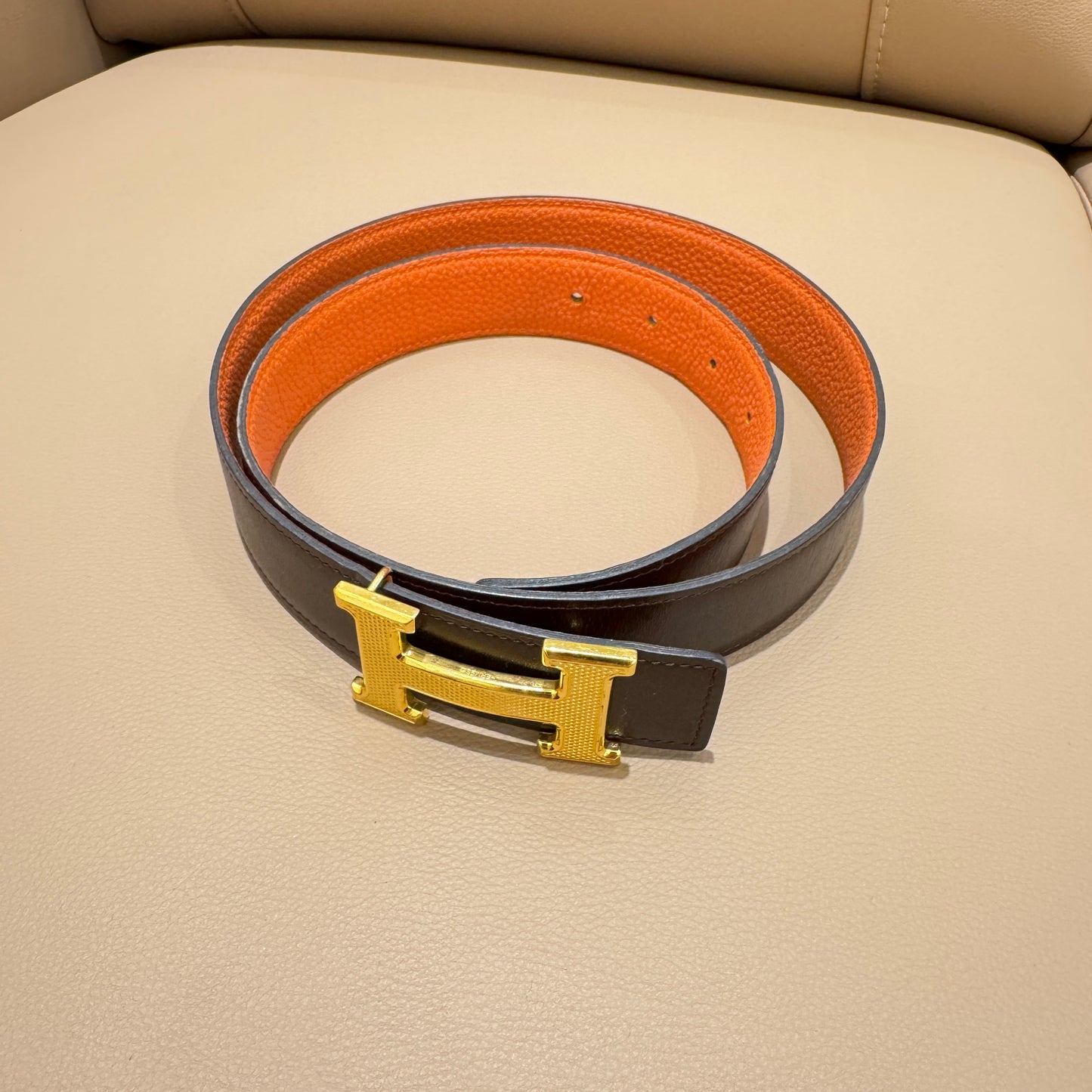 Hermes Dark Brown & Gold Belt