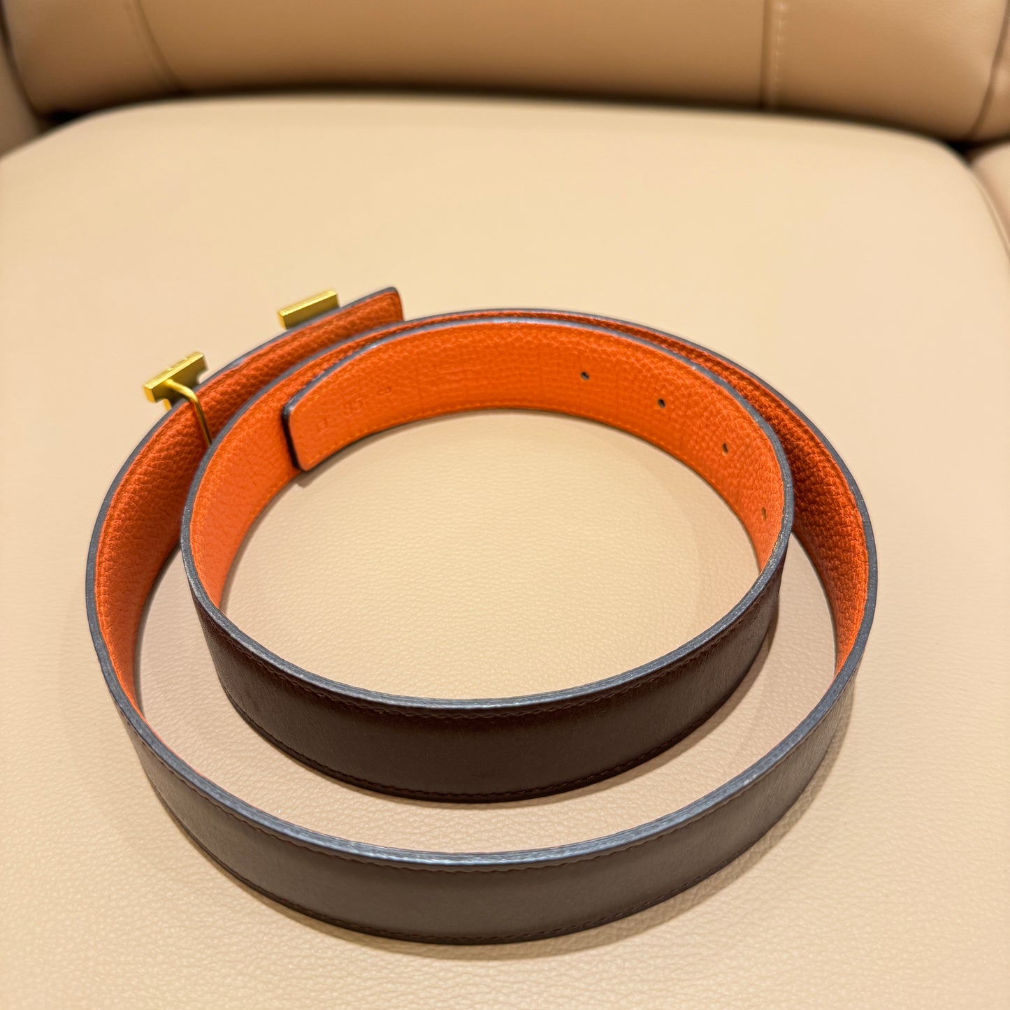 Hermes Dark Brown & Gold Belt