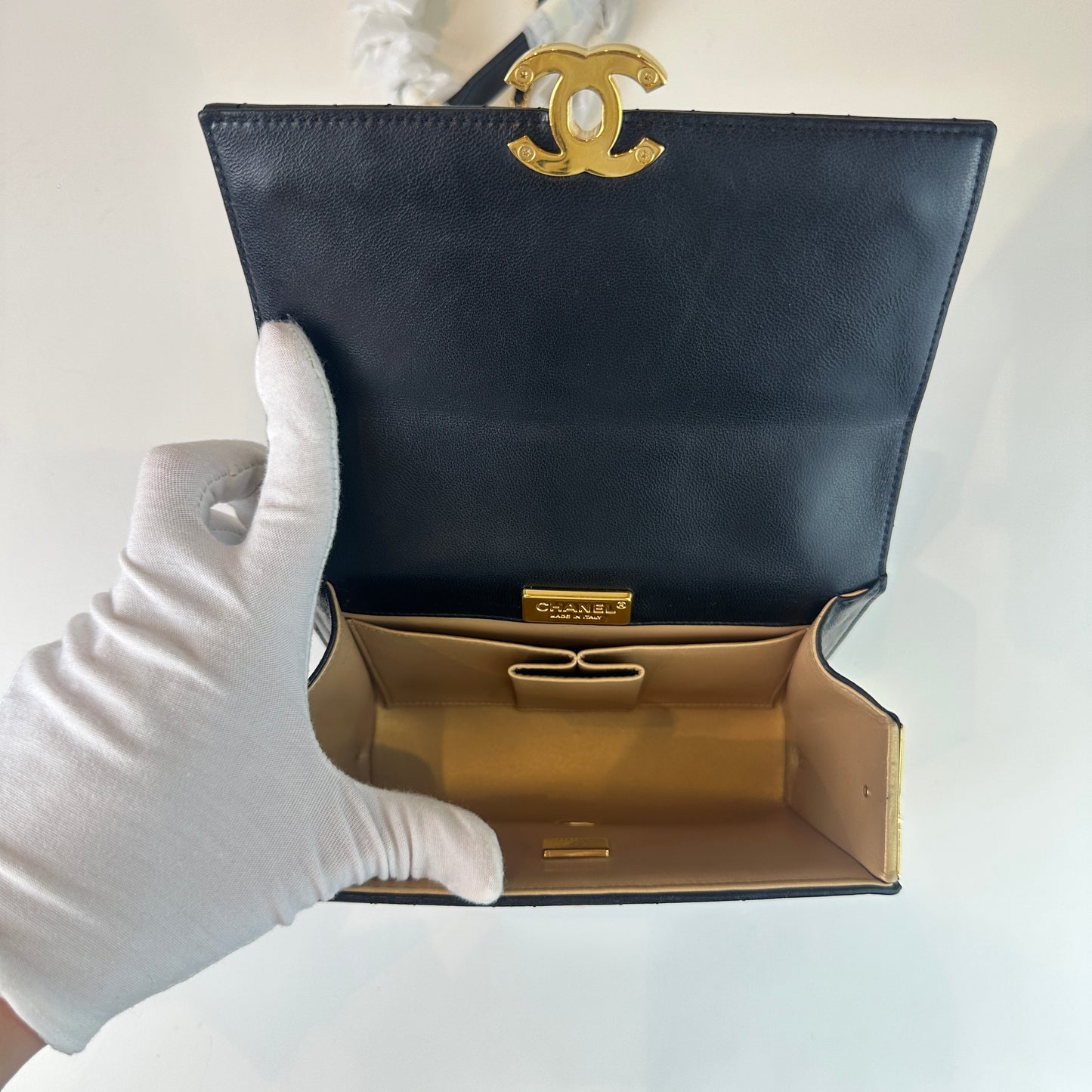 Chanel 21K Black Lambskin Gold CC Case