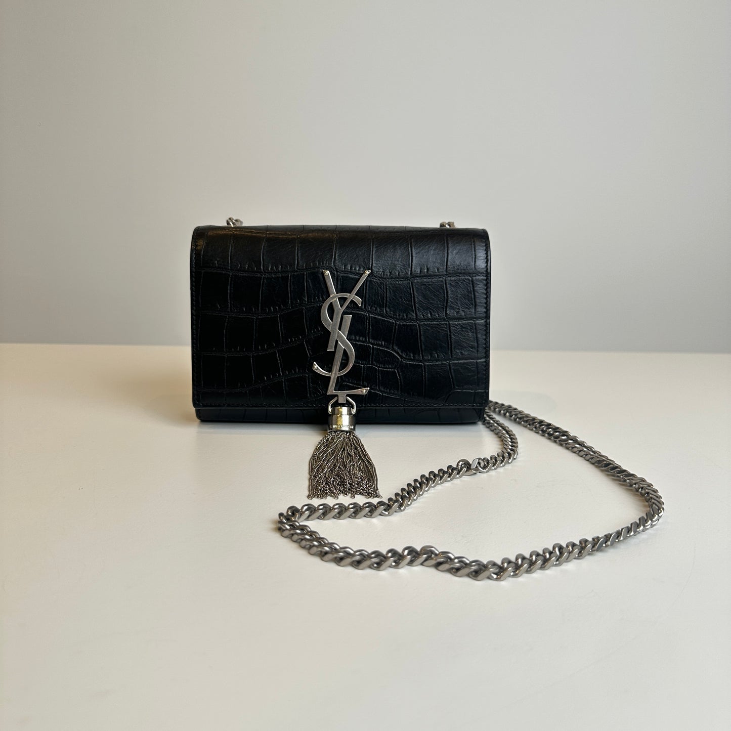YSL Black Crocodile Embossing KATE bag