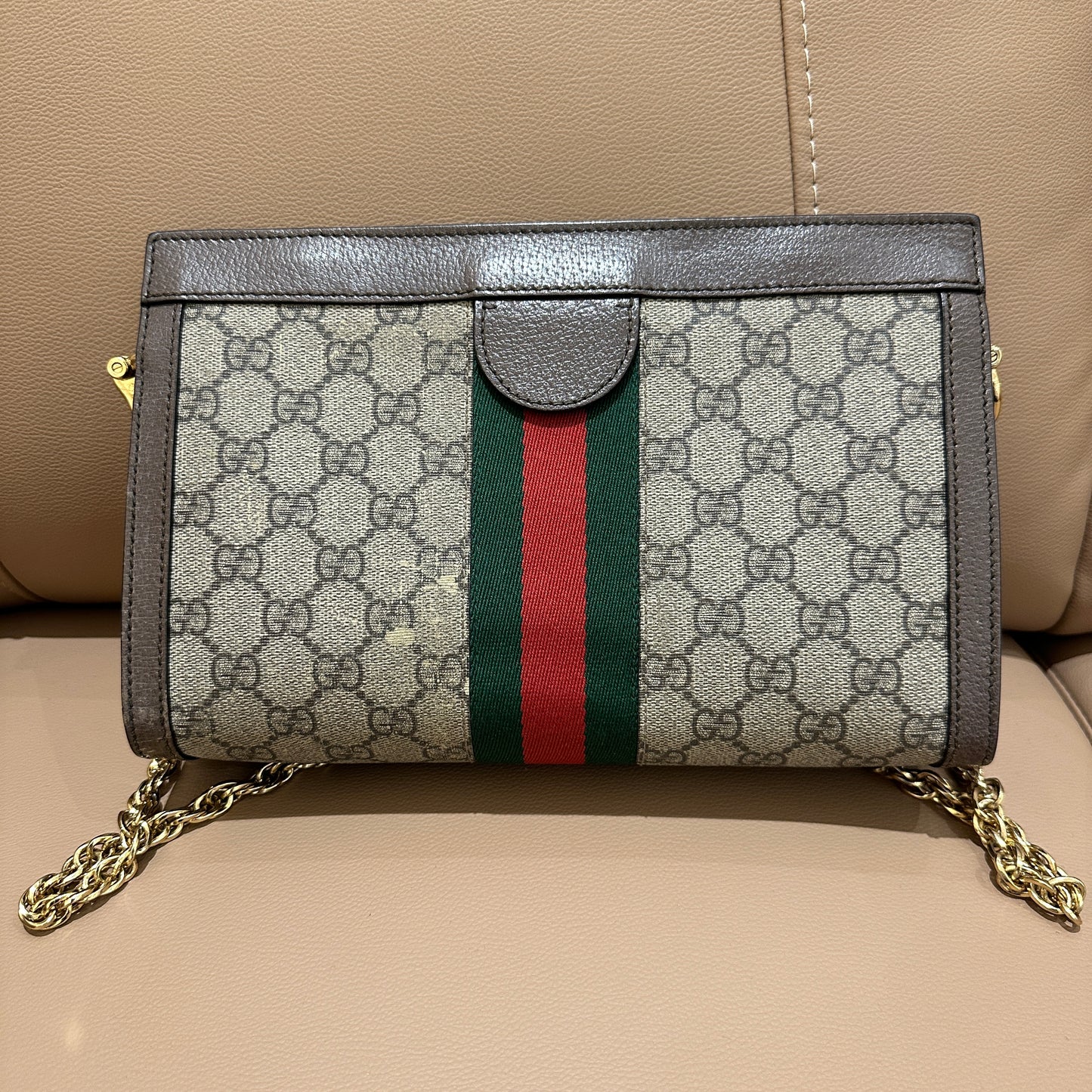 Gucci Ophidia Gold GG Logo Chain Strap Bag