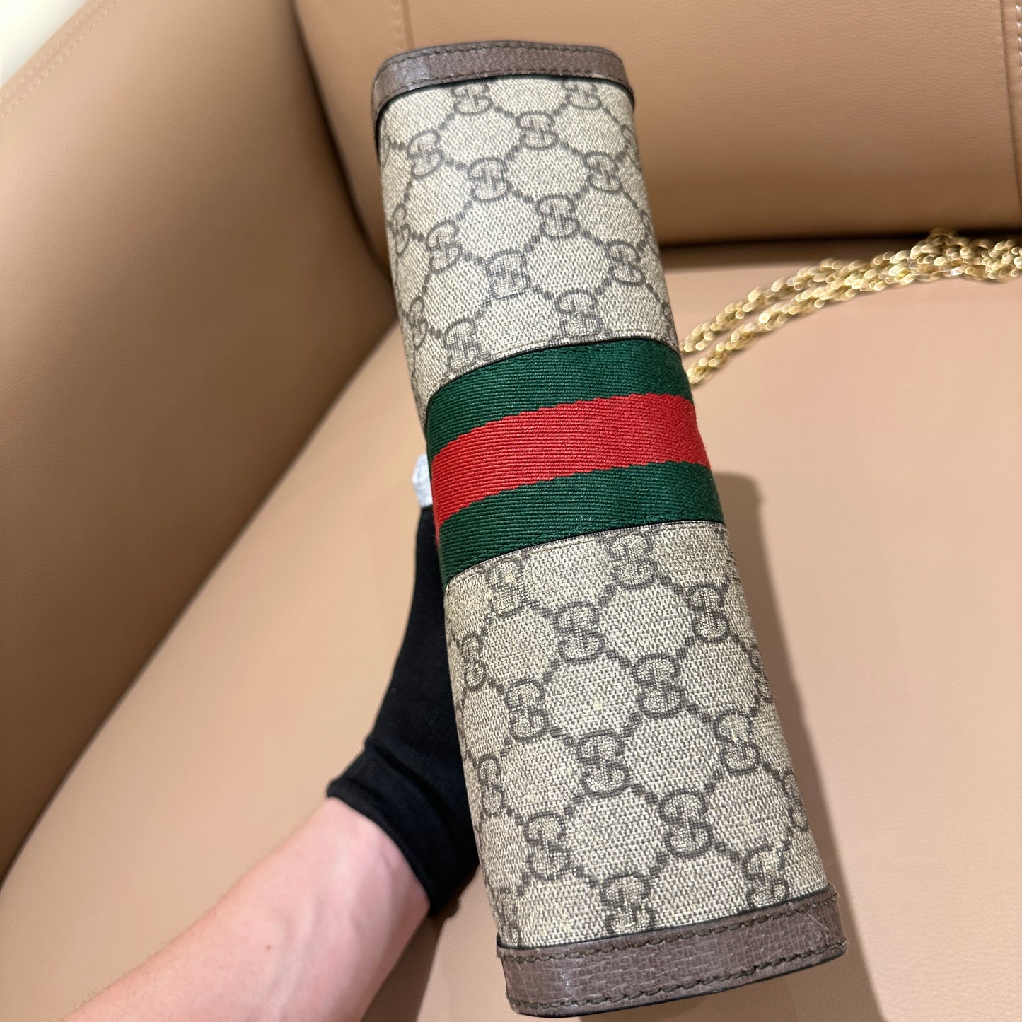 Gucci Ophidia Gold GG Logo Chain Strap Bag