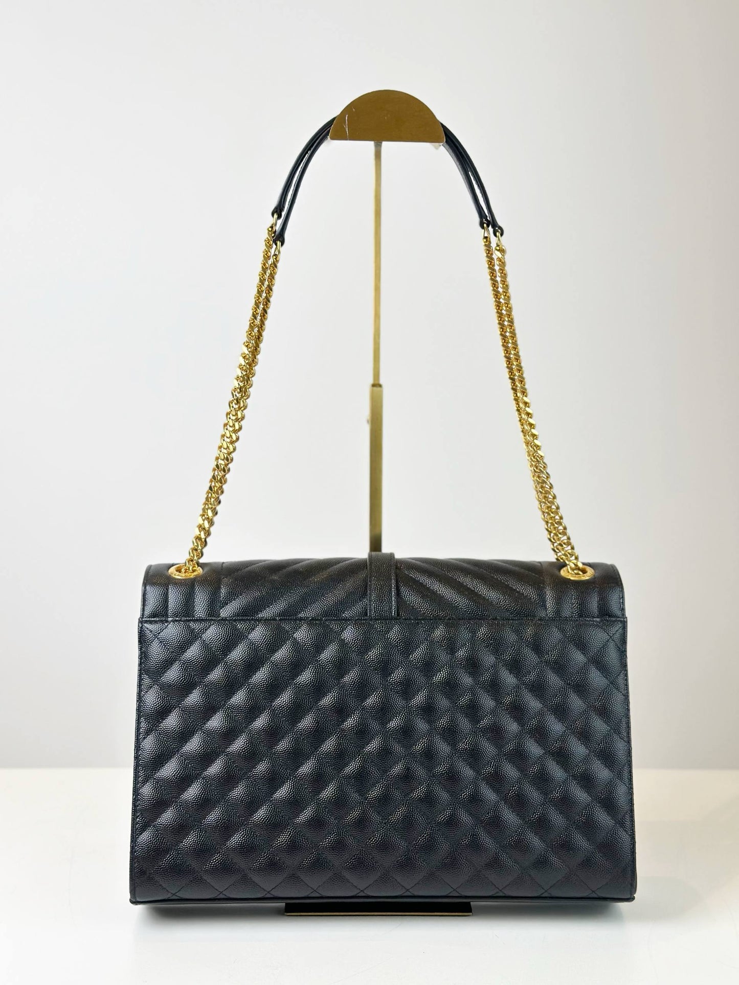 YSL LARGE ENVELOPE MATELASSE GRAIN DE POUDRE LEATHER BLACK SHOULDER BAG GHW