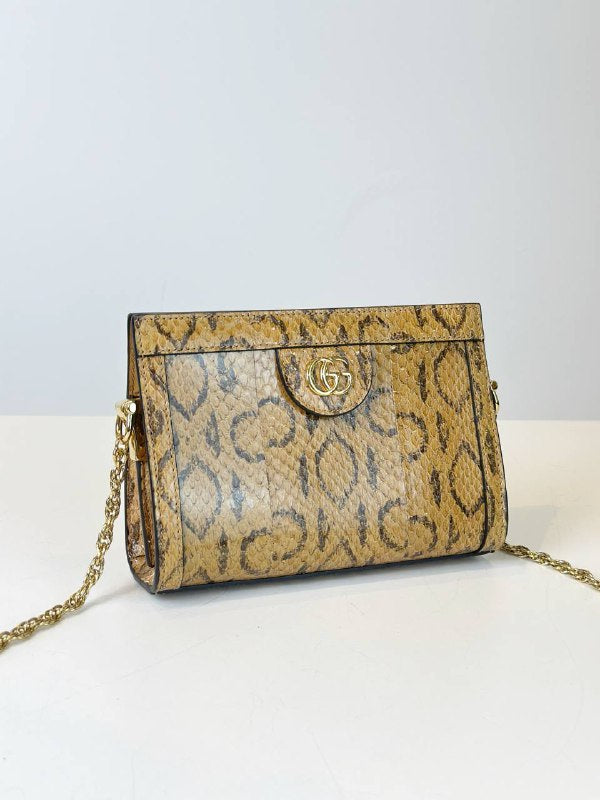 GUCCI OPHIDIA SNAKE PYTHON GOLD CHAIN SHOULDER BAG