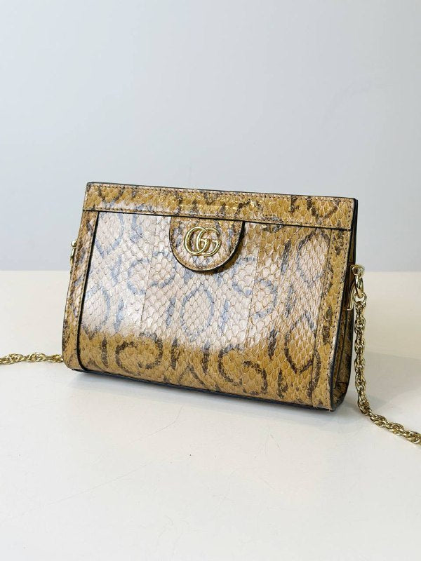 GUCCI OPHIDIA SNAKE PYTHON GOLD CHAIN SHOULDER BAG