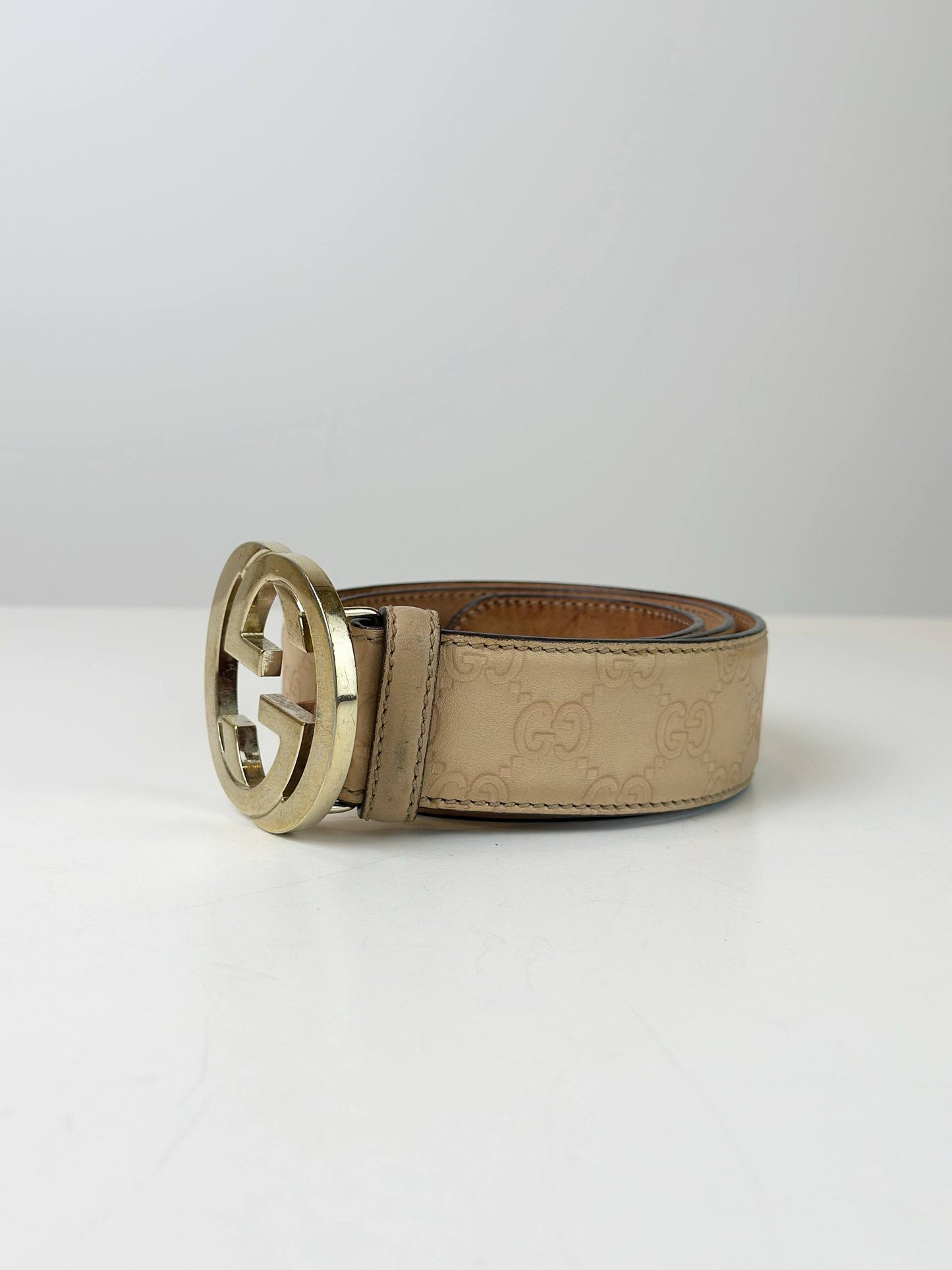 GUCCI GUCCISSIMA INTERLOCKING BEIGE BELT