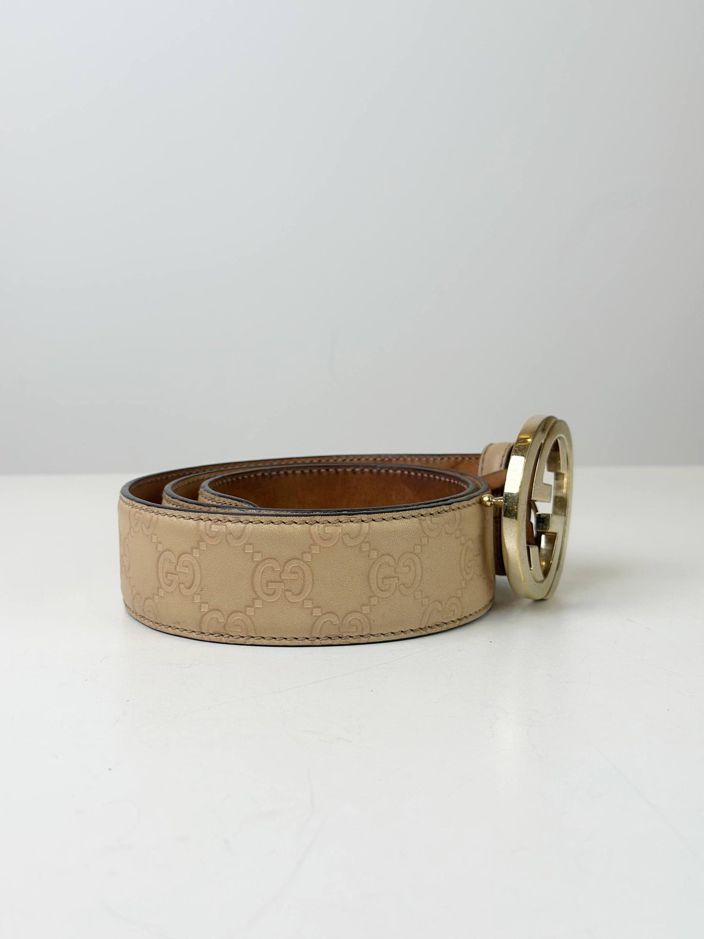 GUCCI GUCCISSIMA INTERLOCKING BEIGE BELT