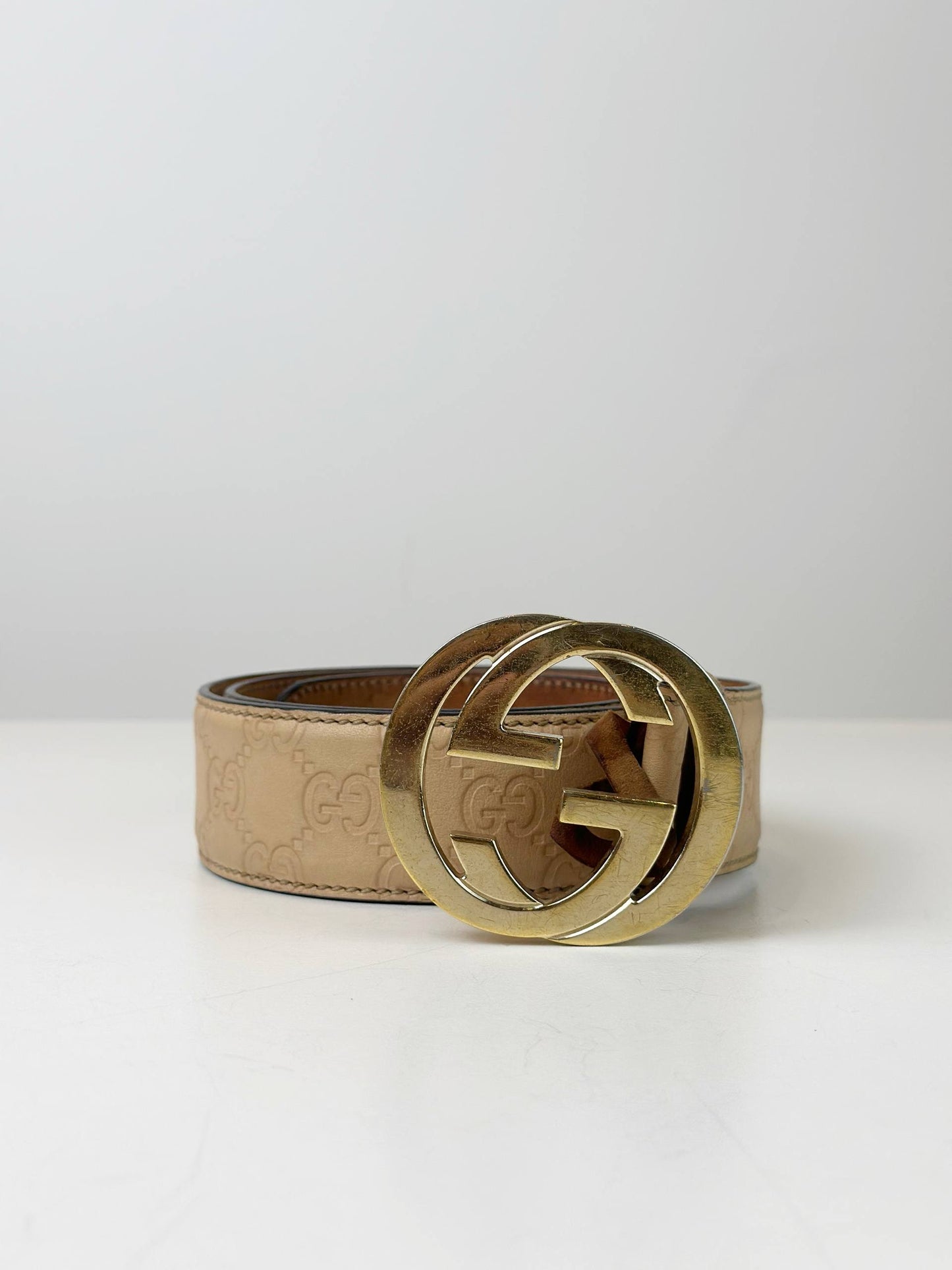 GUCCI GUCCISSIMA INTERLOCKING BEIGE BELT