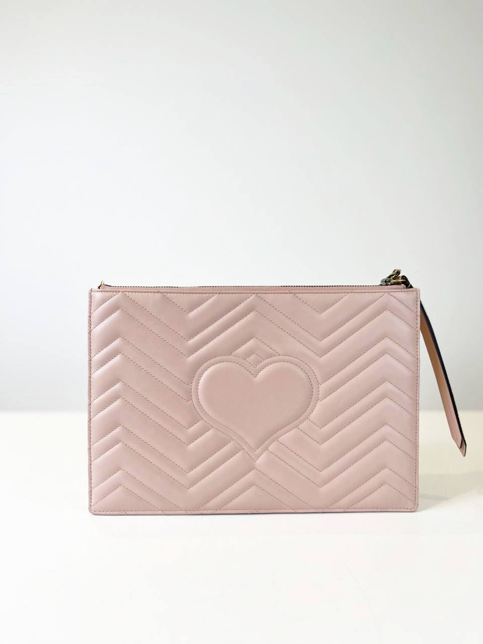 GUCCI GG MARMONT QUITLED LEATHER PINK ZIP POUCH