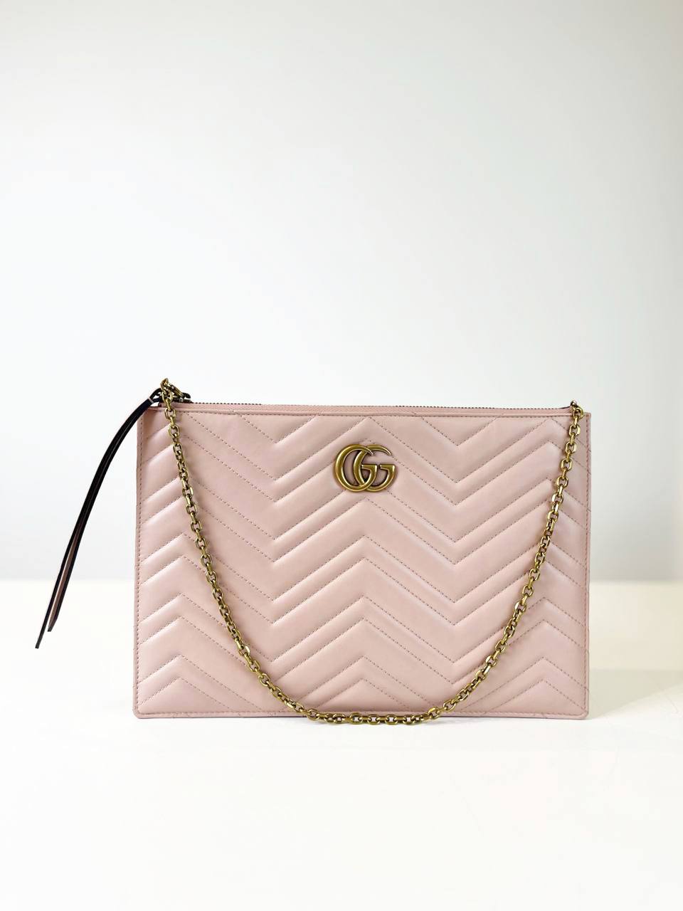 GUCCI GG MARMONT QUITLED LEATHER PINK ZIP POUCH