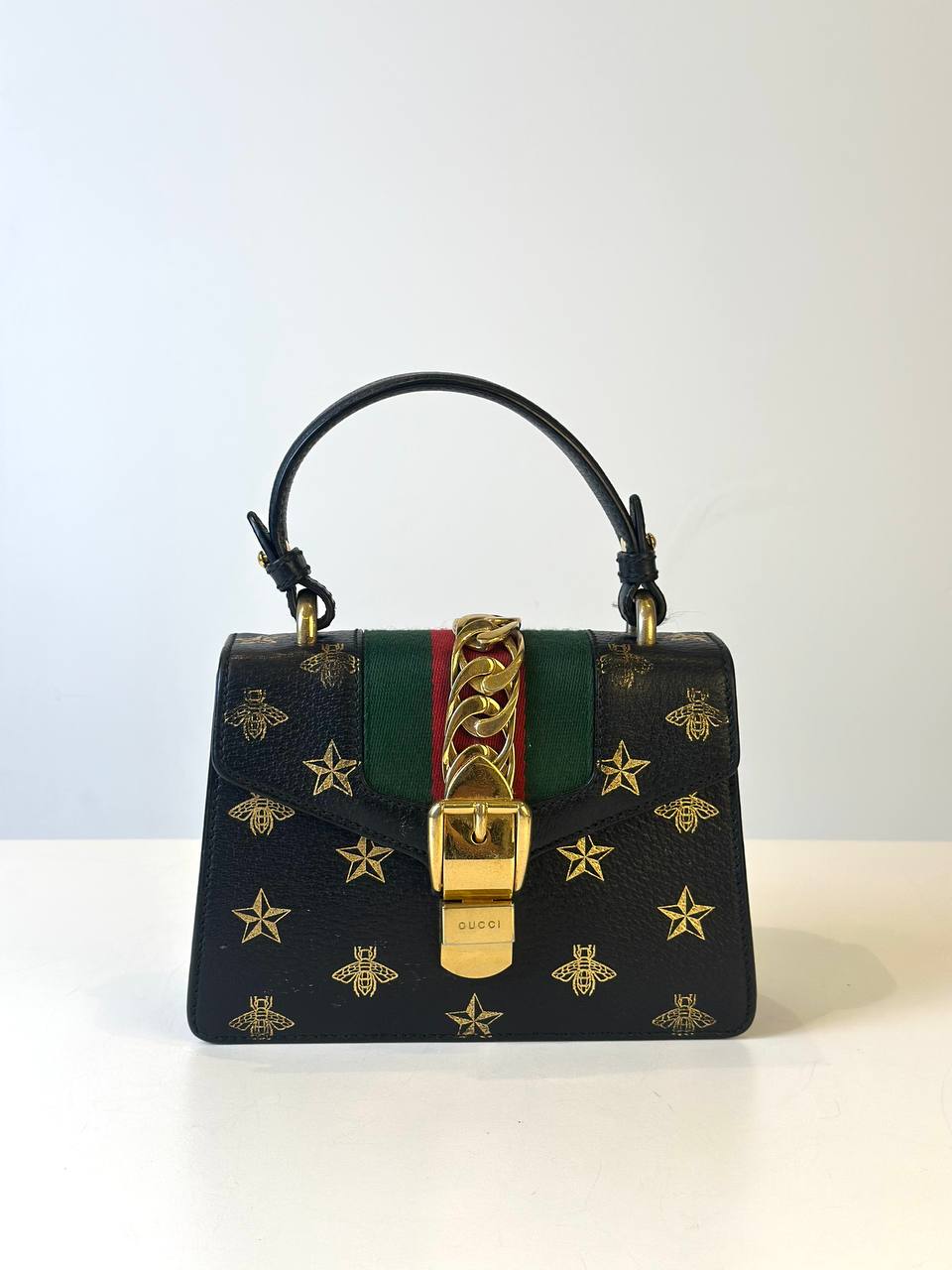 GUCCI WEB SHERRY LINE SYLVIE HANDBAG LEATHER BLACK RED GREEN