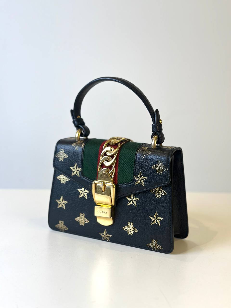 GUCCI WEB SHERRY LINE SYLVIE HANDBAG LEATHER BLACK RED GREEN
