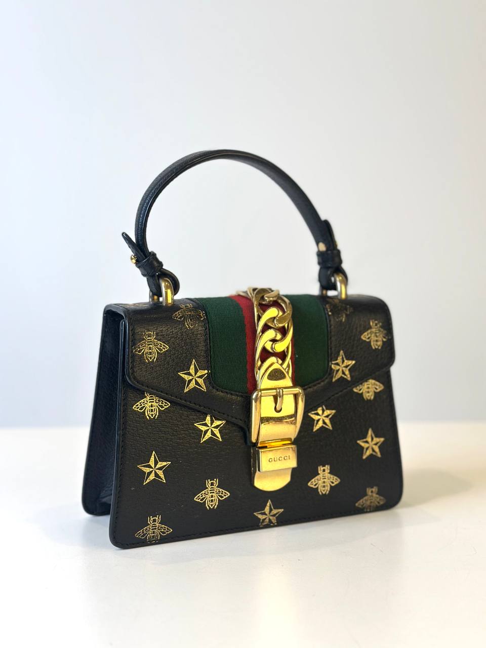 GUCCI WEB SHERRY LINE SYLVIE HANDBAG LEATHER BLACK RED GREEN