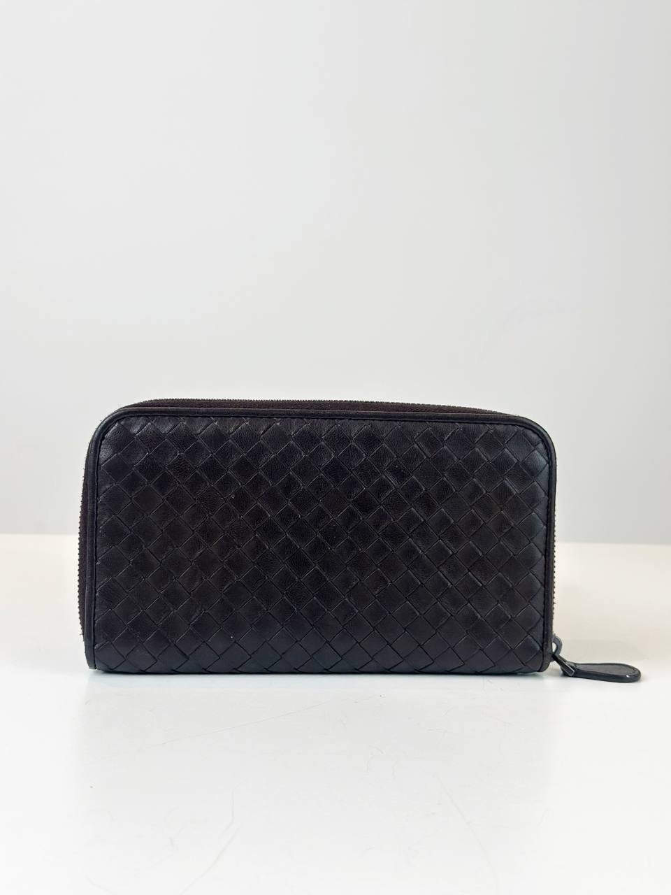 BOTTEGA VENETA INTRECCIATO DARK BROWN ZIPPY LONG WALLET