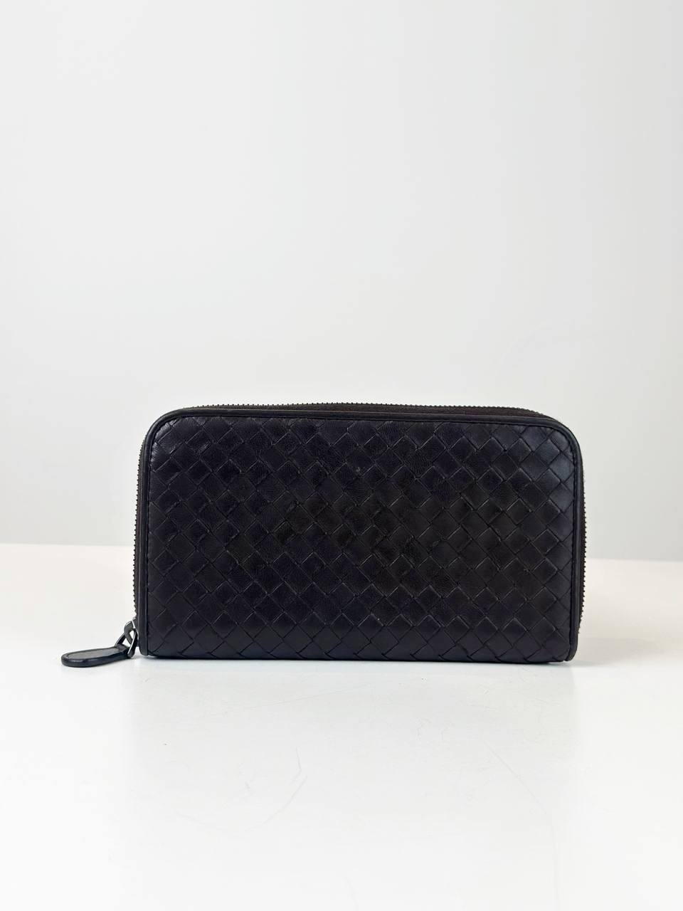 BOTTEGA VENETA INTRECCIATO DARK BROWN ZIPPY LONG WALLET