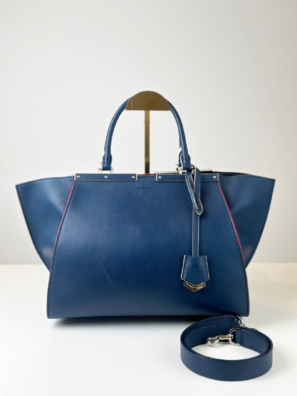 FENDI 3JOURS NAVY BLUE LEATHER HANDBAG