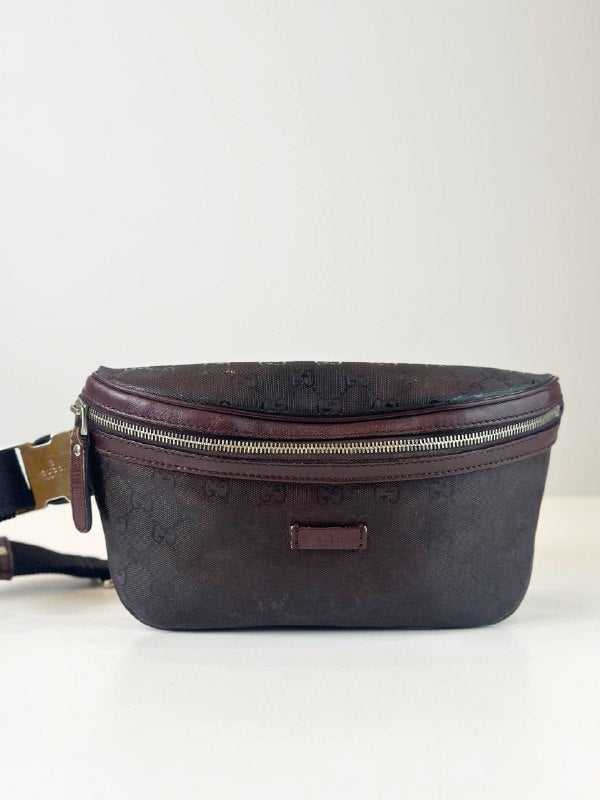 GUCCI GG IMPRIME MAROON BELT BAG