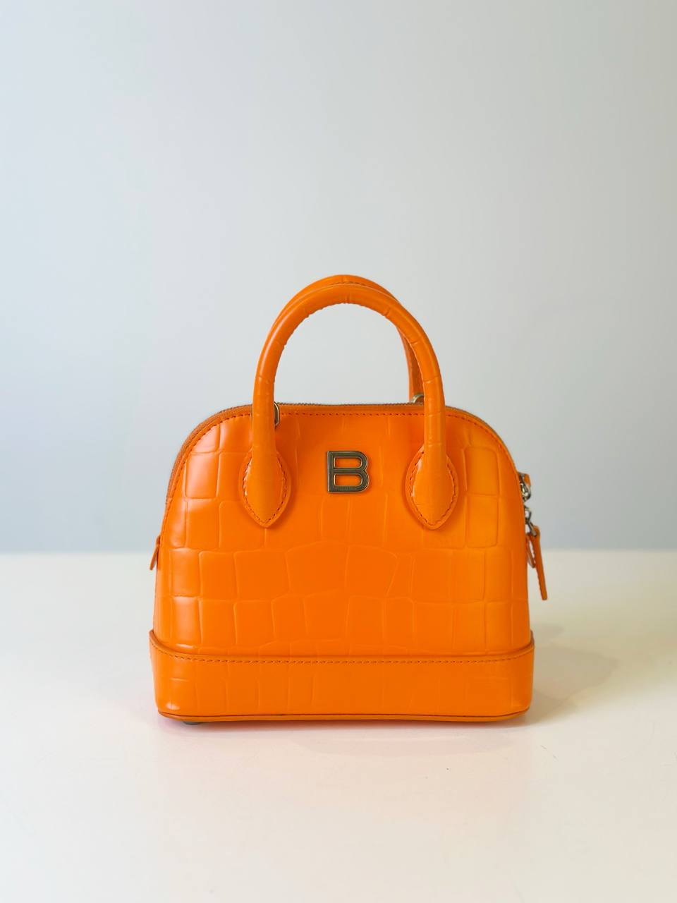 Balenciaga Orange Crocodile Embossed Leather Handbag Small Size