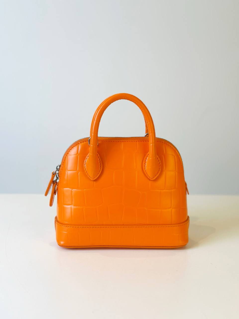 Balenciaga Orange Crocodile Embossed Leather Handbag Small Size