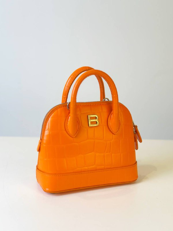 Balenciaga Orange Crocodile Embossed Leather Handbag Small Size