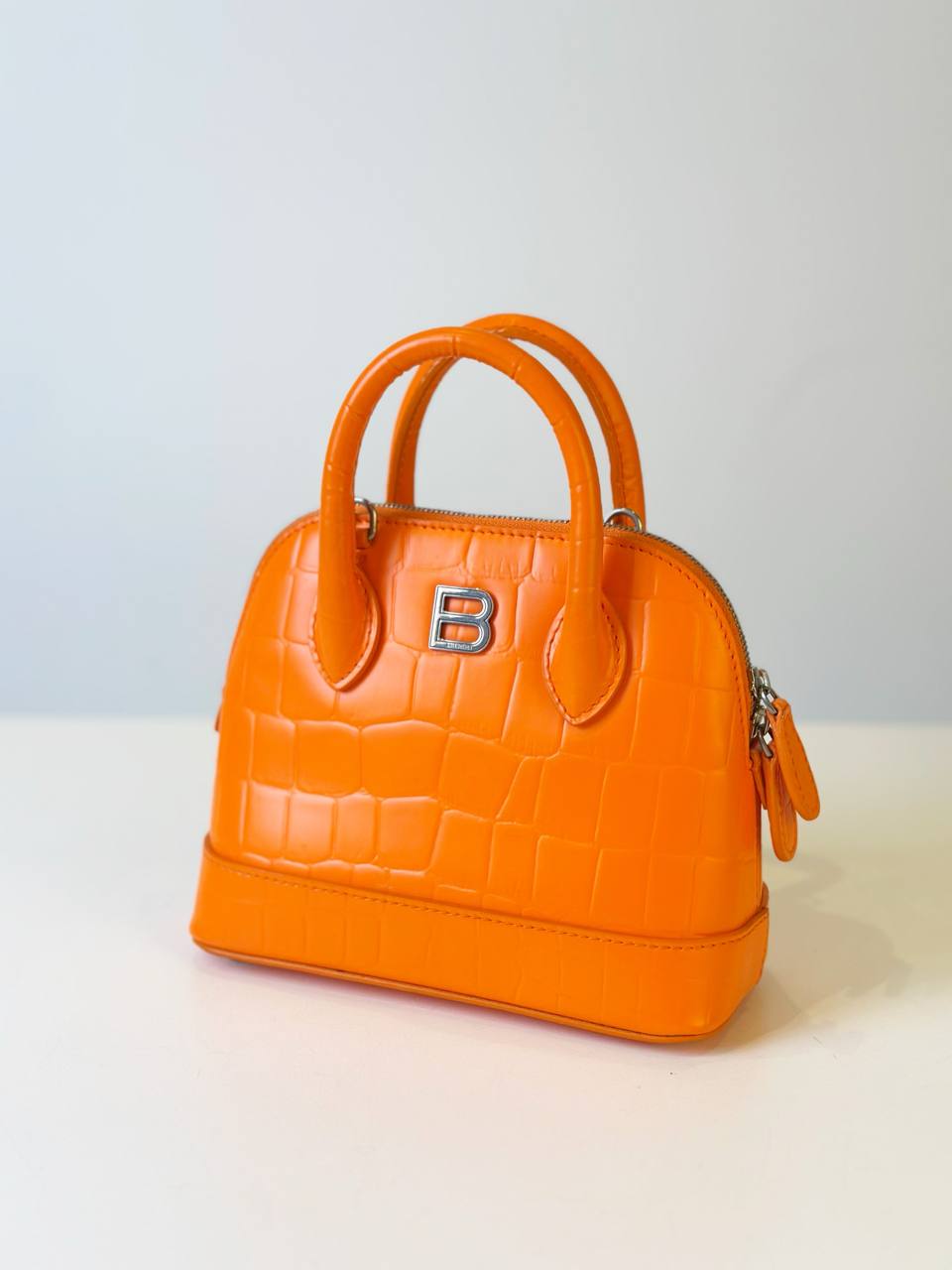 Balenciaga Orange Crocodile Embossed Leather Handbag Small Size