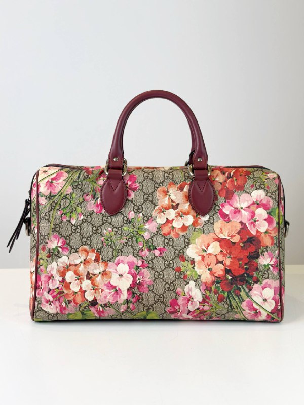 GUCCI GG MEDIUM BLOOMS FLORAL PINK BOSTON BAG