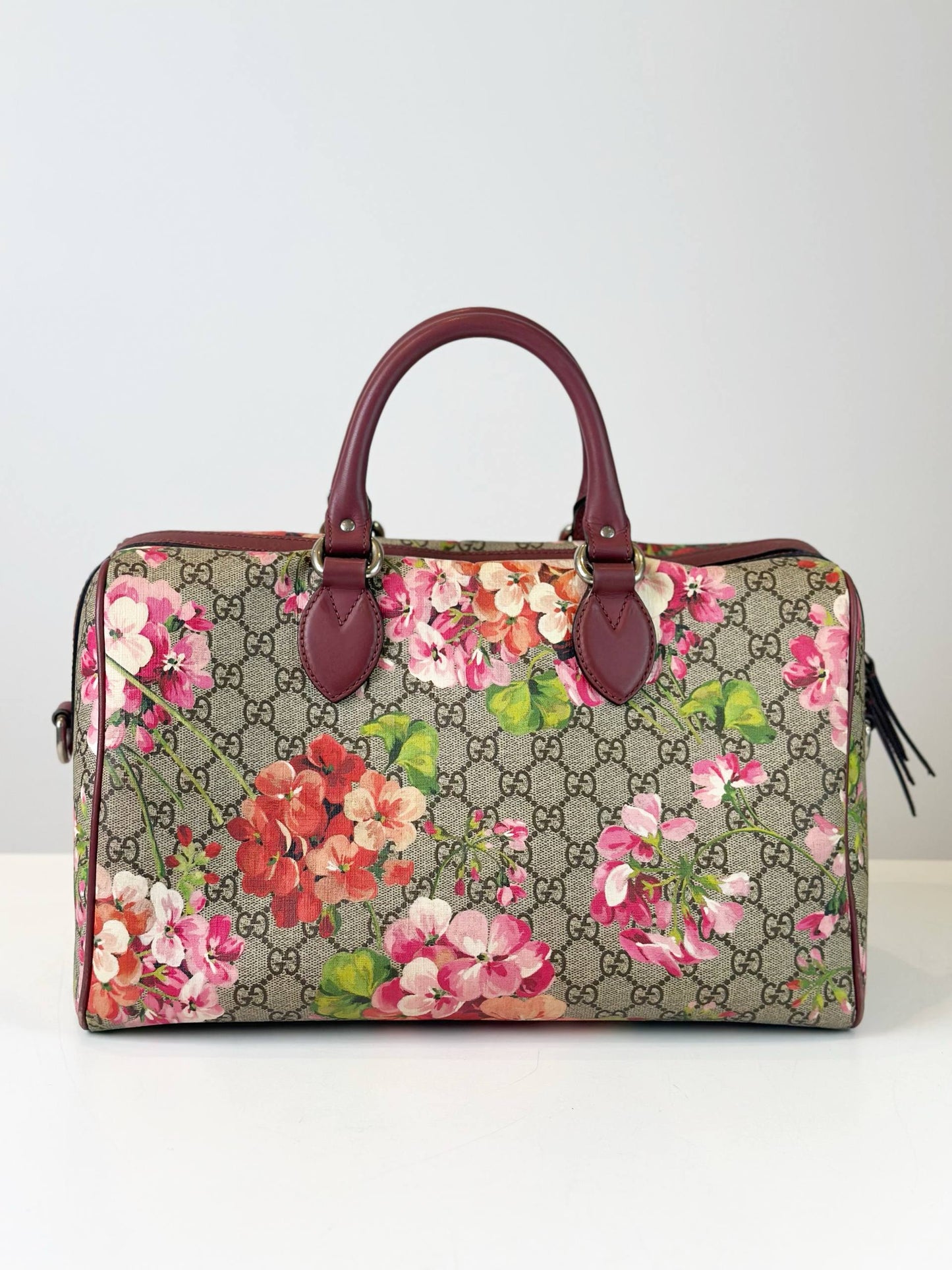GUCCI GG MEDIUM BLOOMS FLORAL PINK BOSTON BAG