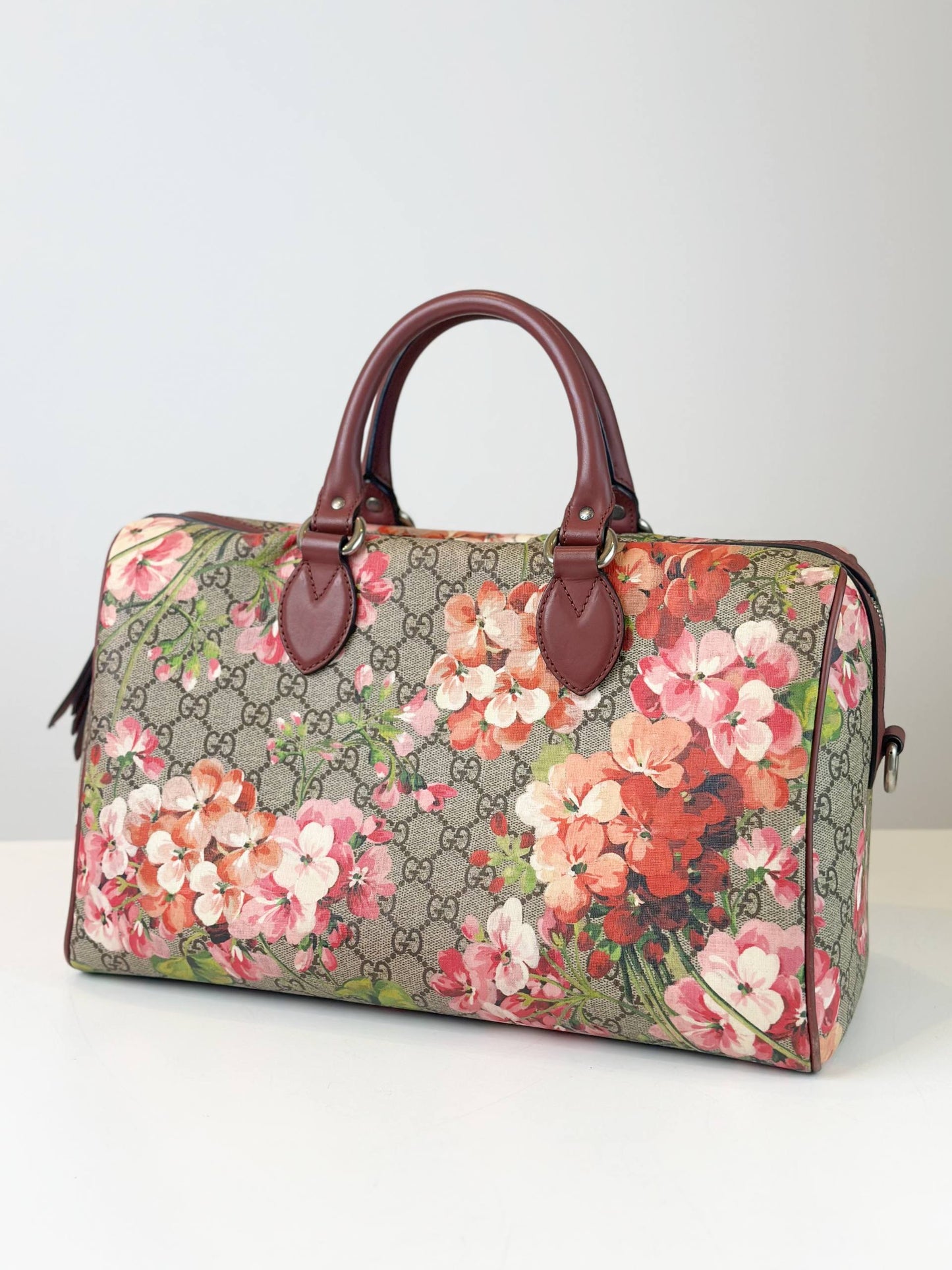GUCCI GG MEDIUM BLOOMS FLORAL PINK BOSTON BAG