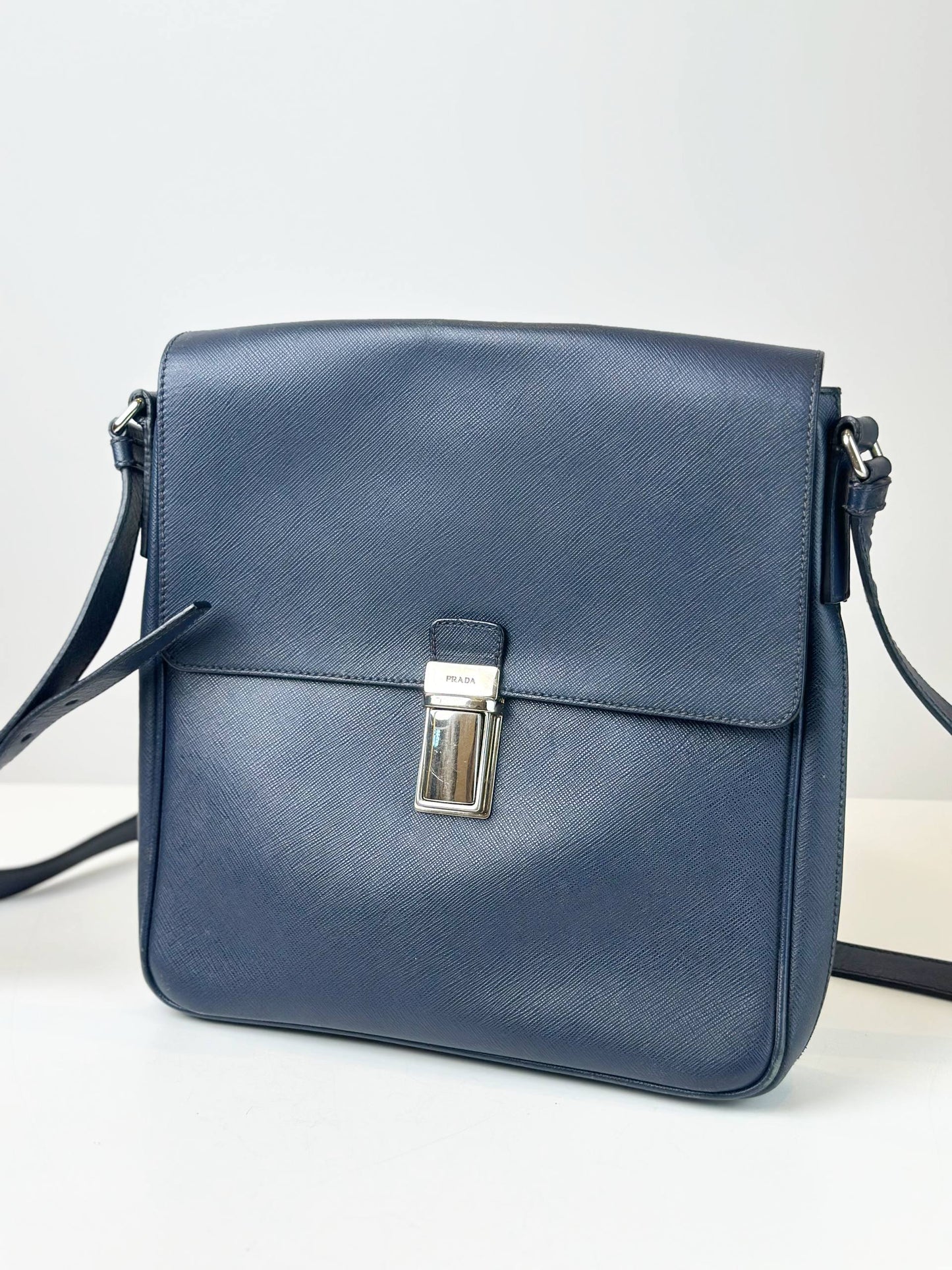 PRADA SAFFIANO LEATHER NAVY BLUE MESSENGER BAG