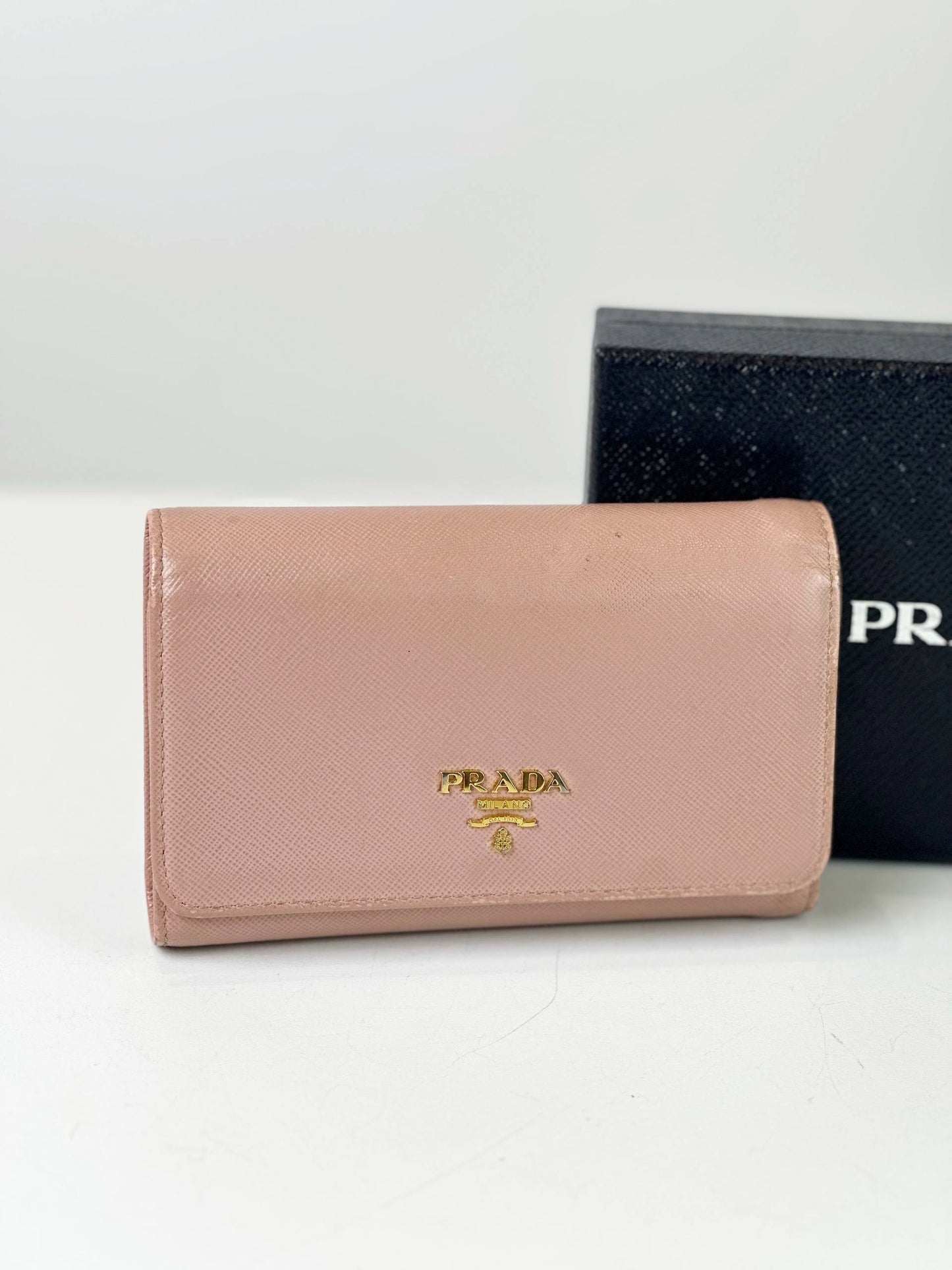 PRADA SAFFIANO LEATHER PINK TRI-FOLD WALLET