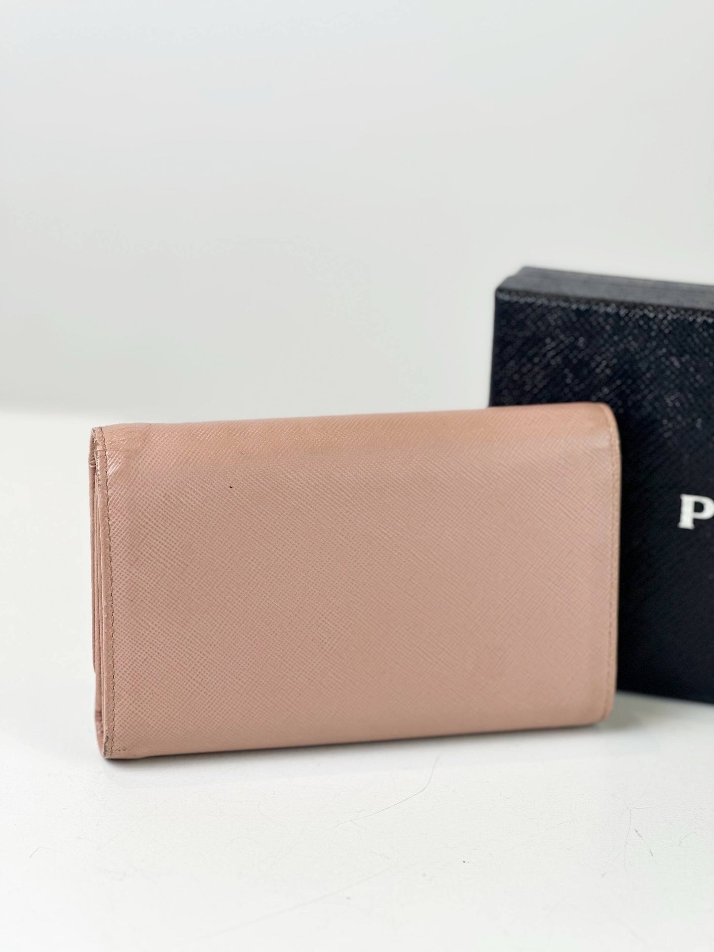PRADA SAFFIANO LEATHER PINK TRI-FOLD WALLET
