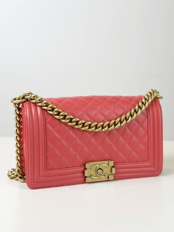 CHANEL LE BOY MEDIUM FLAP HOT PINK SHOULDER BAG GHW