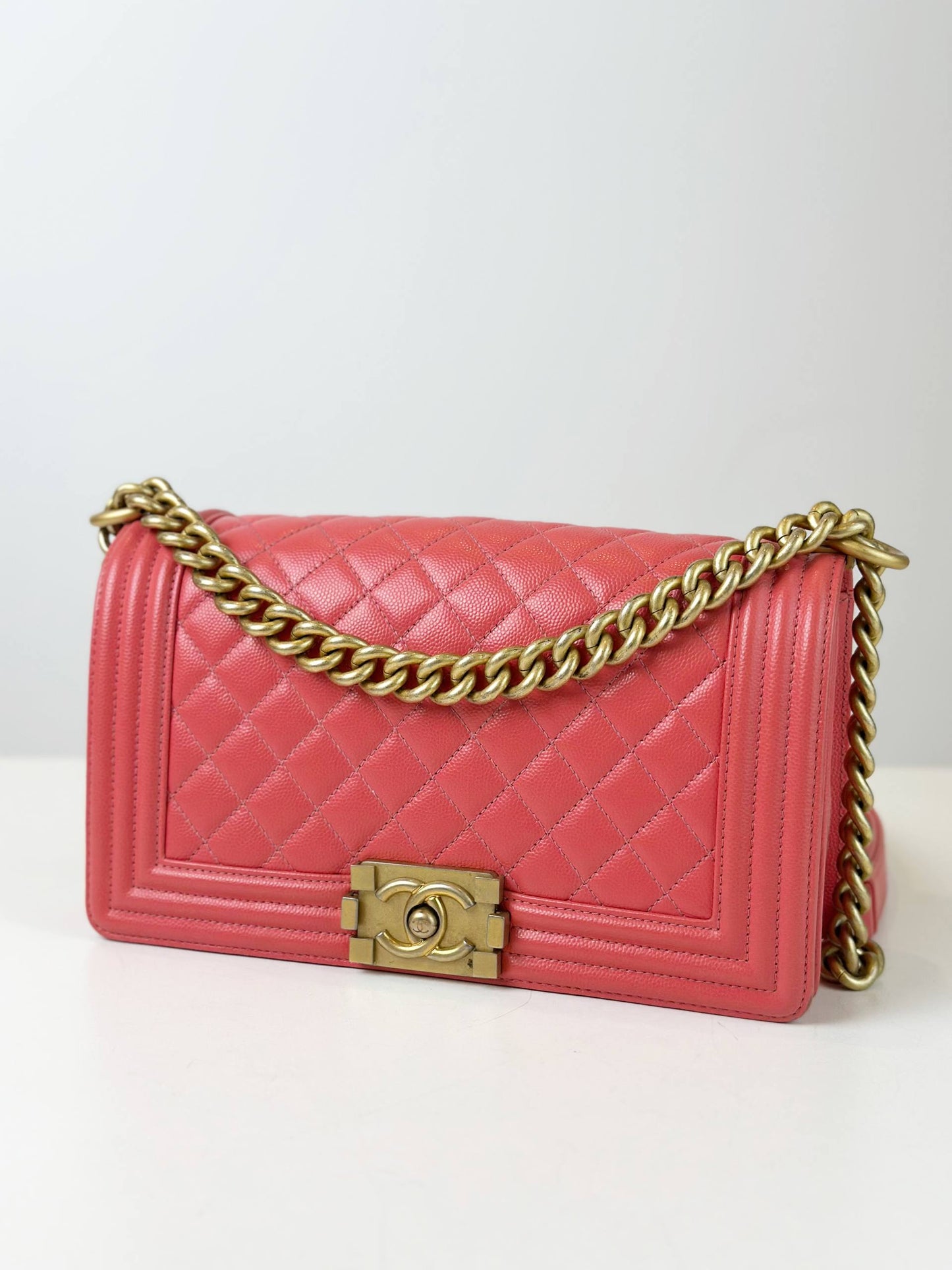 CHANEL LE BOY MEDIUM FLAP HOT PINK SHOULDER BAG GHW