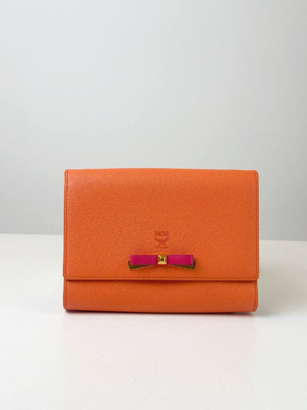 MCM ORANGE WITH PINK RIBBON WALLET ON CHAIN