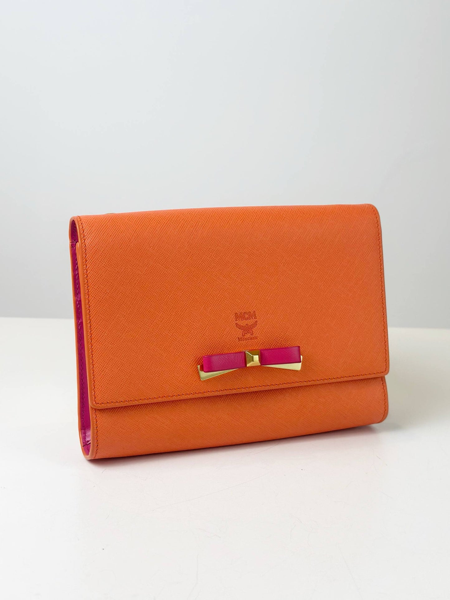 MCM ORANGE WITH PINK RIBBON WALLET ON CHAIN