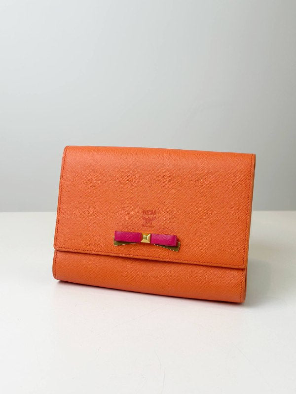MCM ORANGE WITH PINK RIBBON WALLET ON CHAIN