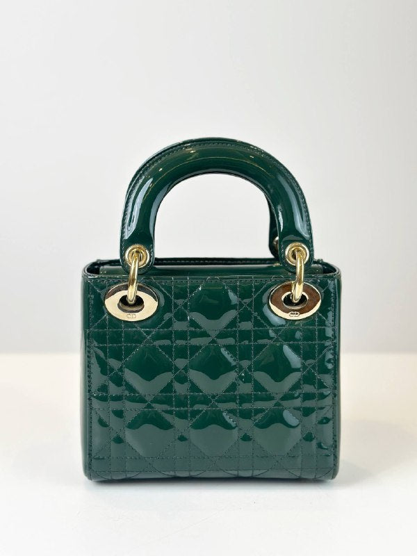 Dior Lady Dior Bag Mini Size Dark Green Patent Leather