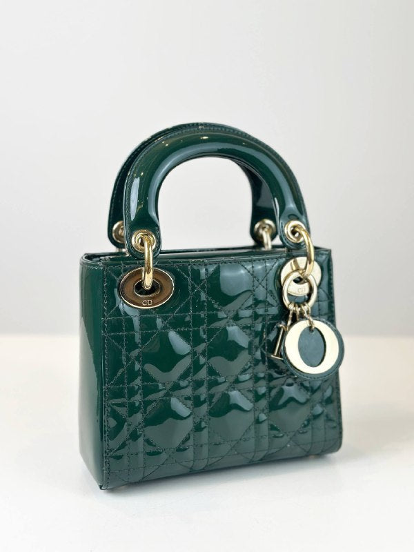 Dior Lady Dior Bag Mini Size Dark Green Patent Leather